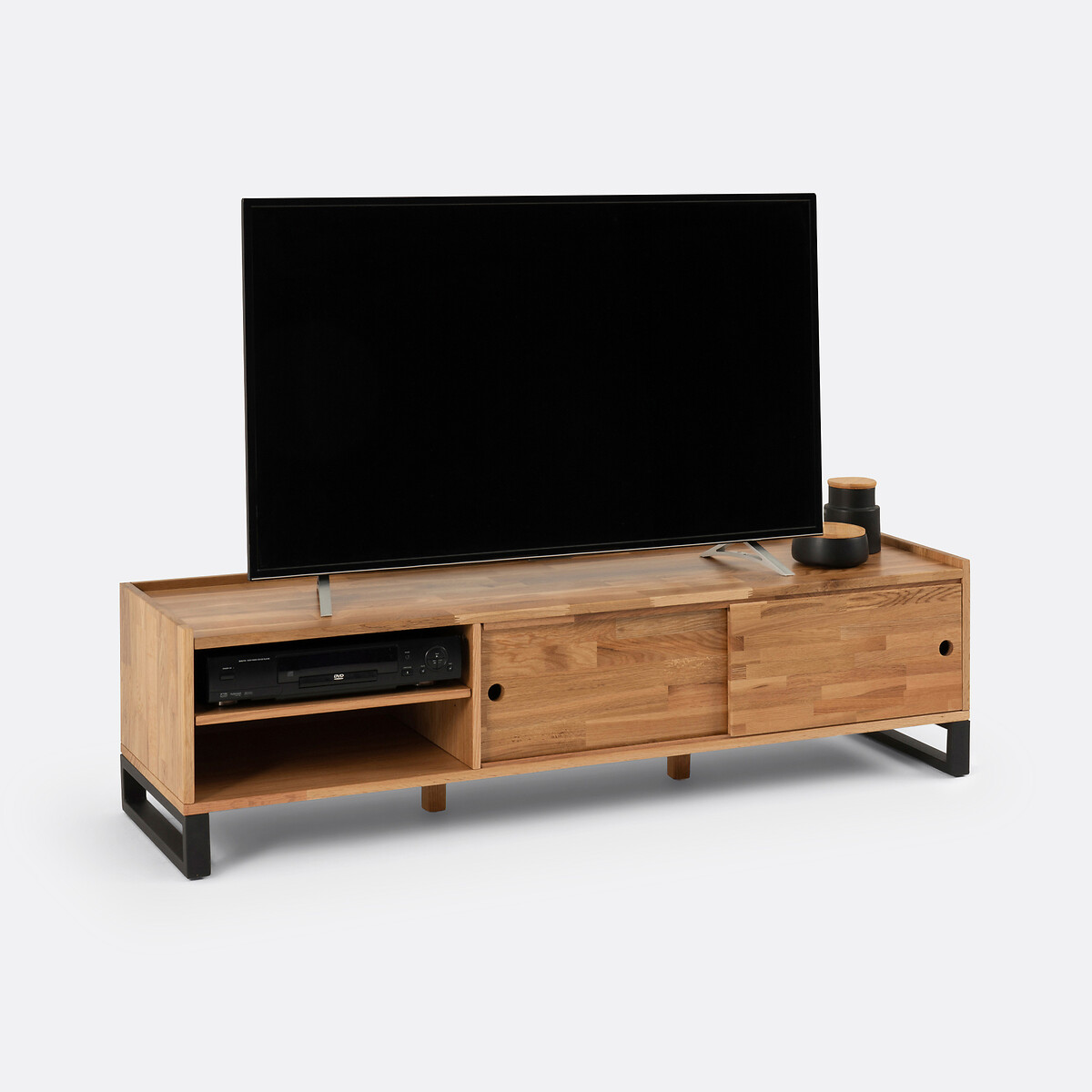 Banc TV, en chêne massif, plaqué chêne et métal acier, HIBA naturel, LA REDOUTE INTERIEURS