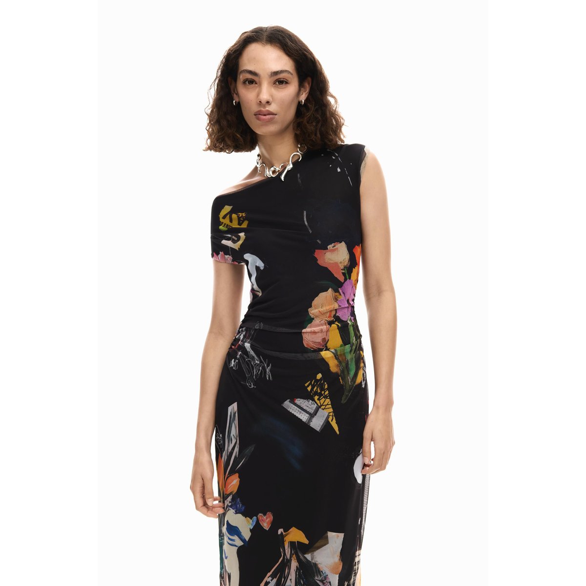 Robe midi collage noir, DESIGUAL
