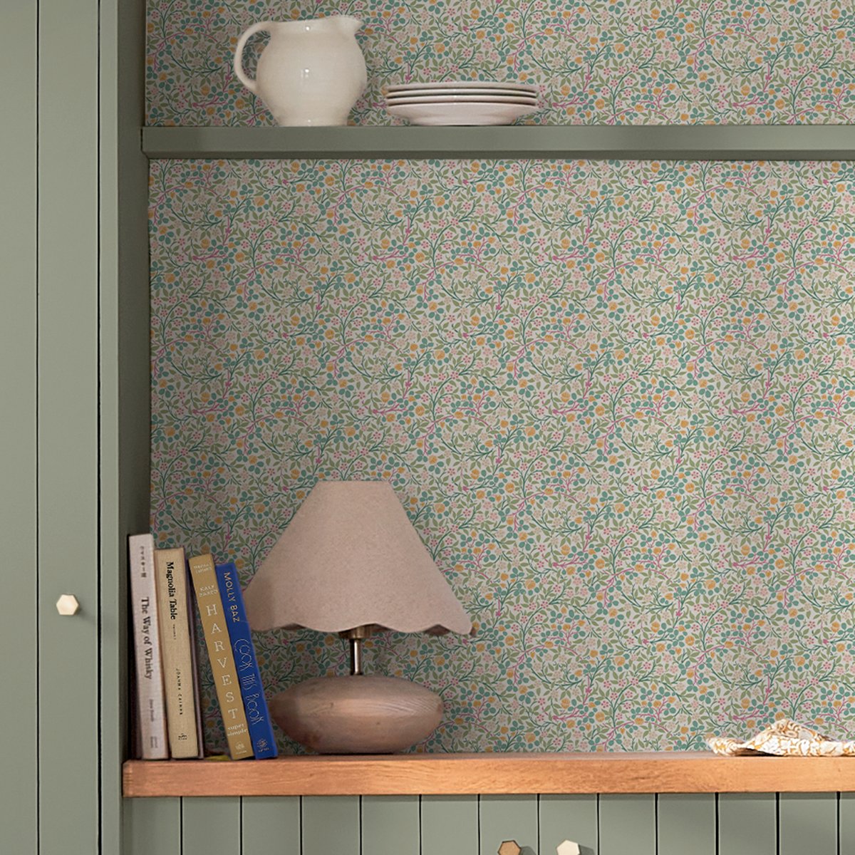 Papier peint fleuri Clover Spring Garden vert, rose, orange, WILLIAM MORRIS AT HOME