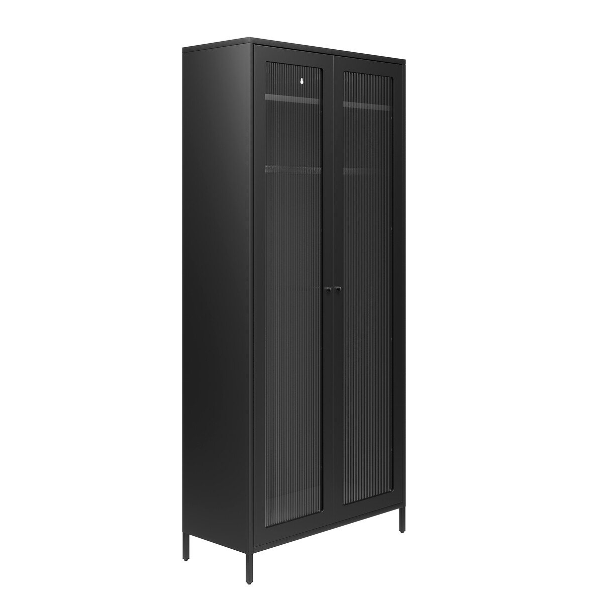 Hugh Industrial 2 Door Wardrobe with Reeded Glass Doors black, SO'HOME