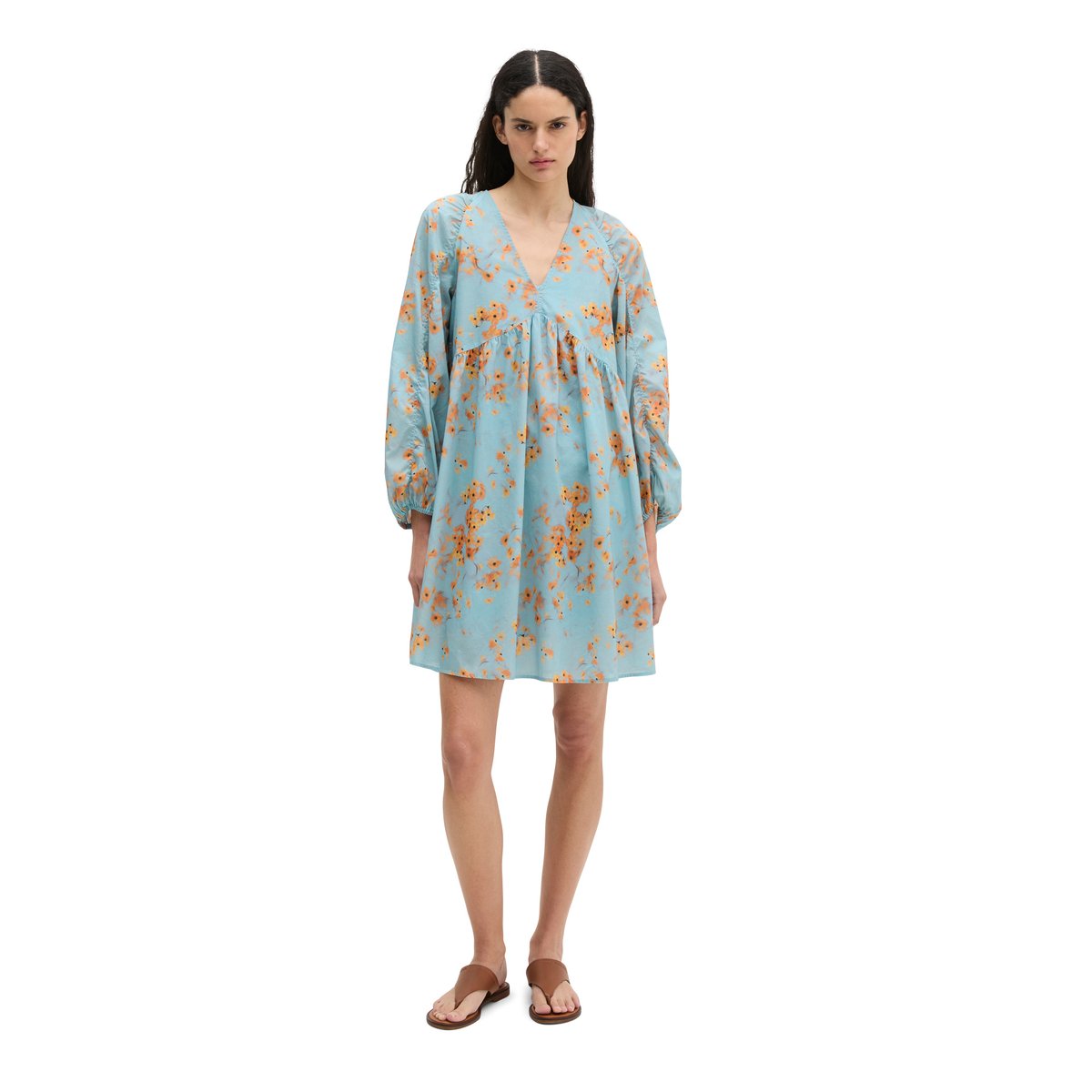 Robe d'été courte loose en voile de coton imprimé bleu moyen, MARC O'POLO