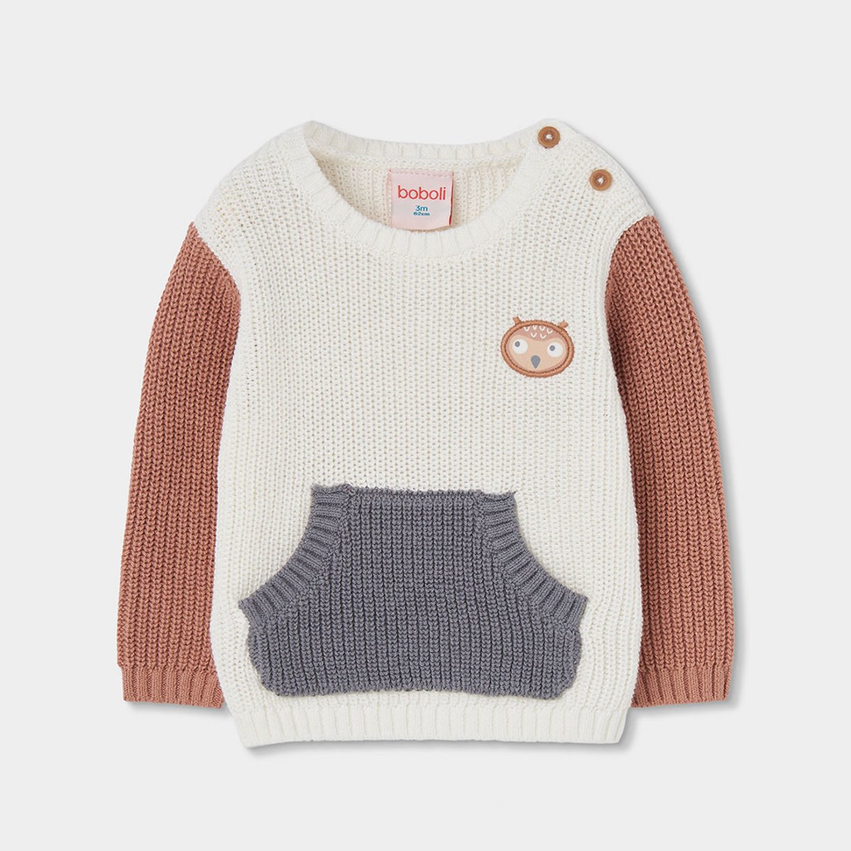 Pull bébé garçon avec poche blanc, BOBOLI