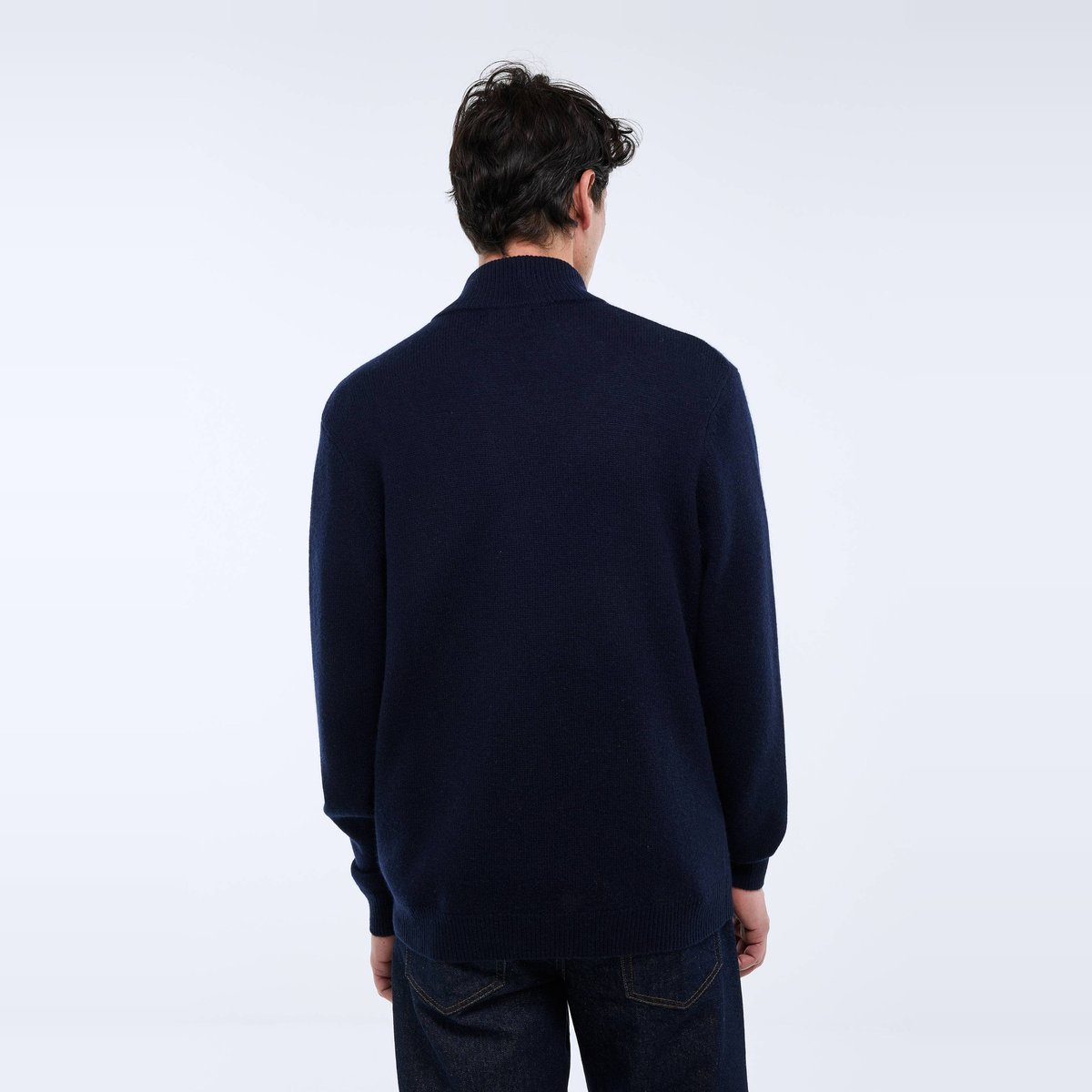 Gilet zippé col montant en mélange laine et cachemire marine, MONOPRIX
