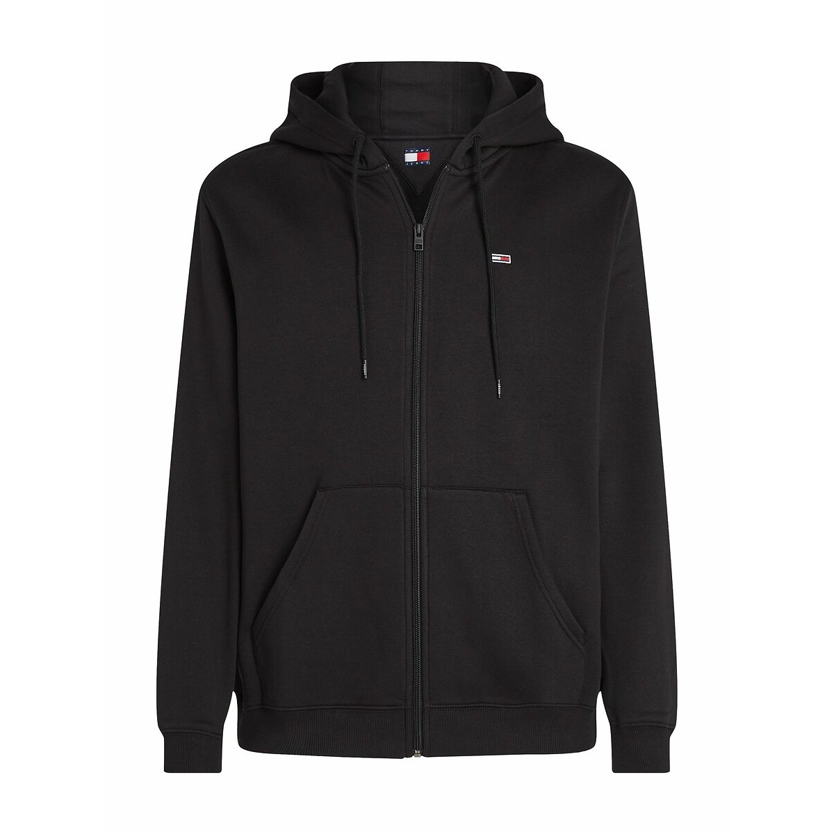 Felpa con cappuccio e zip in tessuto spazzolato nero , TOMMY JEANS