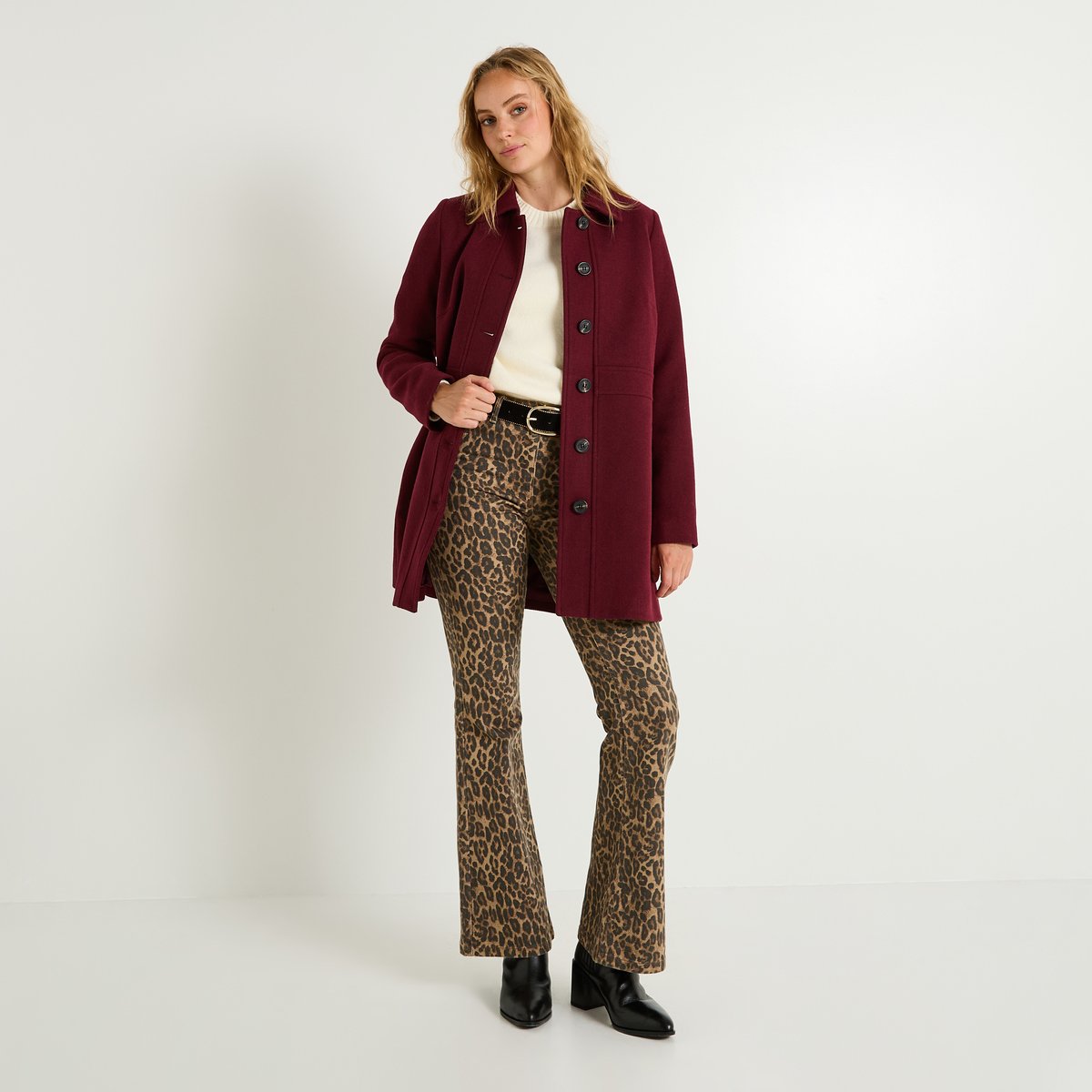 Manteau mi-long avec boutons orange bordeaux, GRAIN DE MALICE