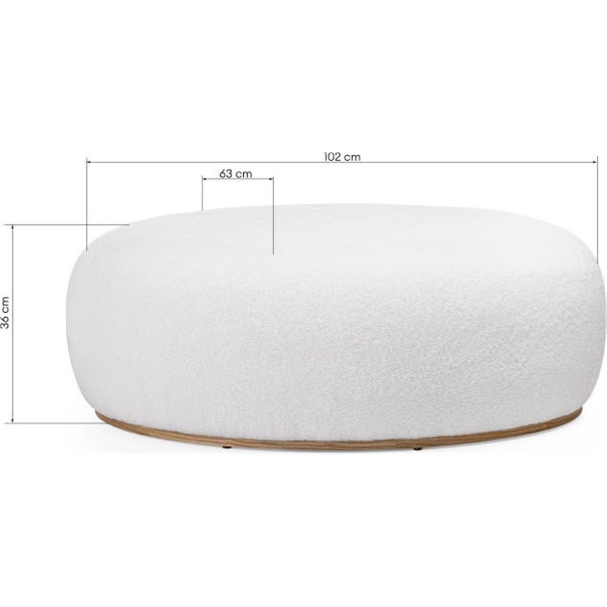 Pouf rembourré arrondi en bois blanc et bois clair, RECOLLECTION