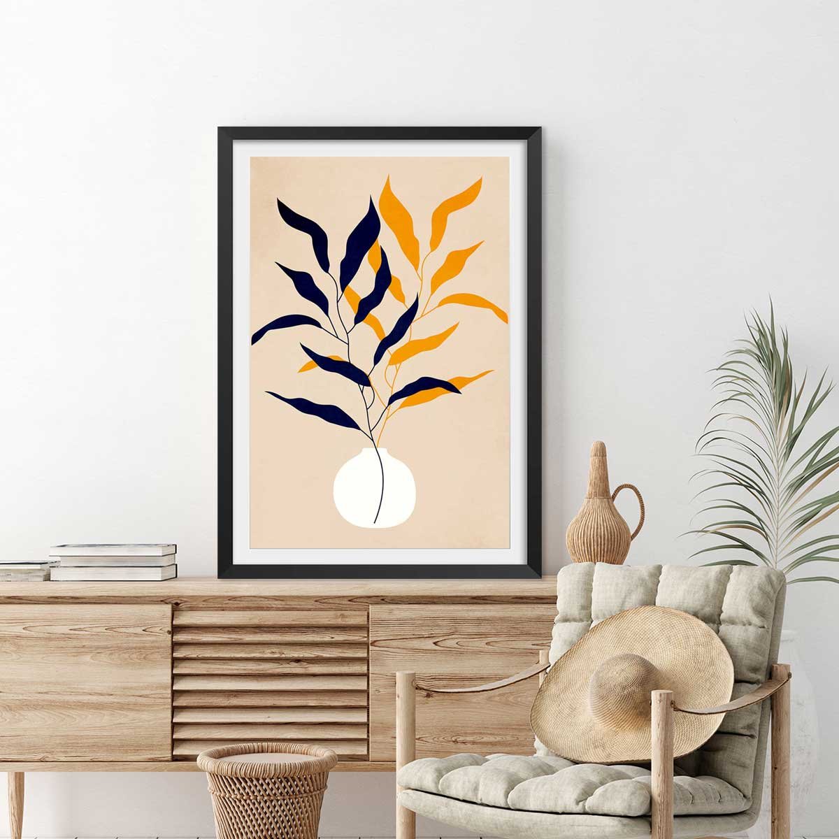 Affiche fleurs ""plante et purete"" affiche + cadre en bois - noir, HEXOA