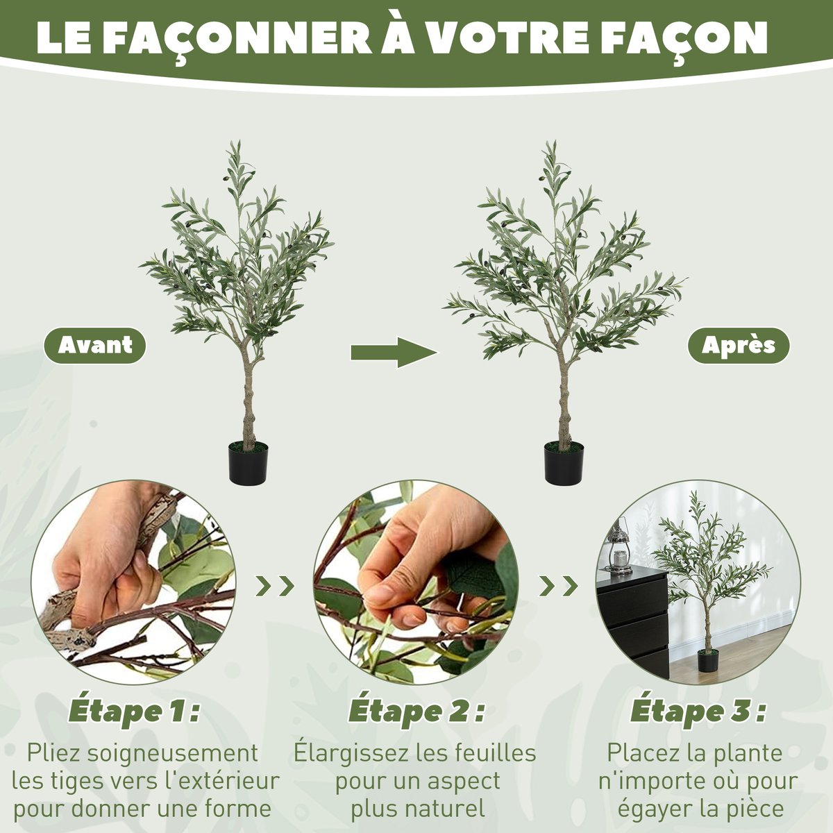 Olivier artificiel Soie Vert vert, HOMCOM