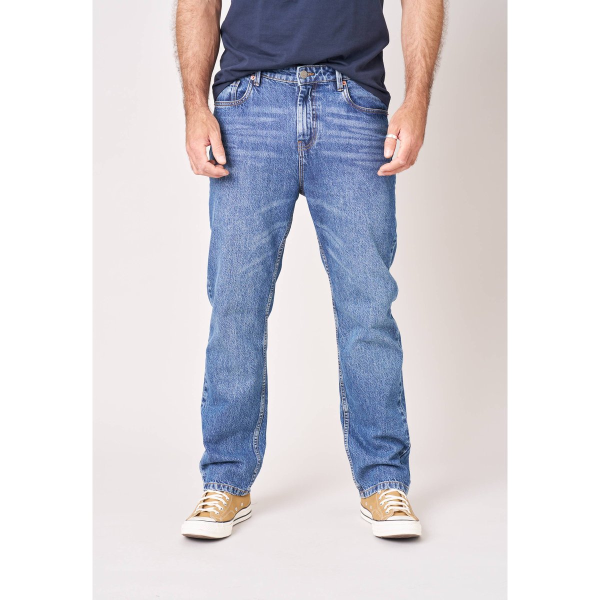 Jean straight homme en 100% coton bleu délavé SAUL stone used, DEELUXE