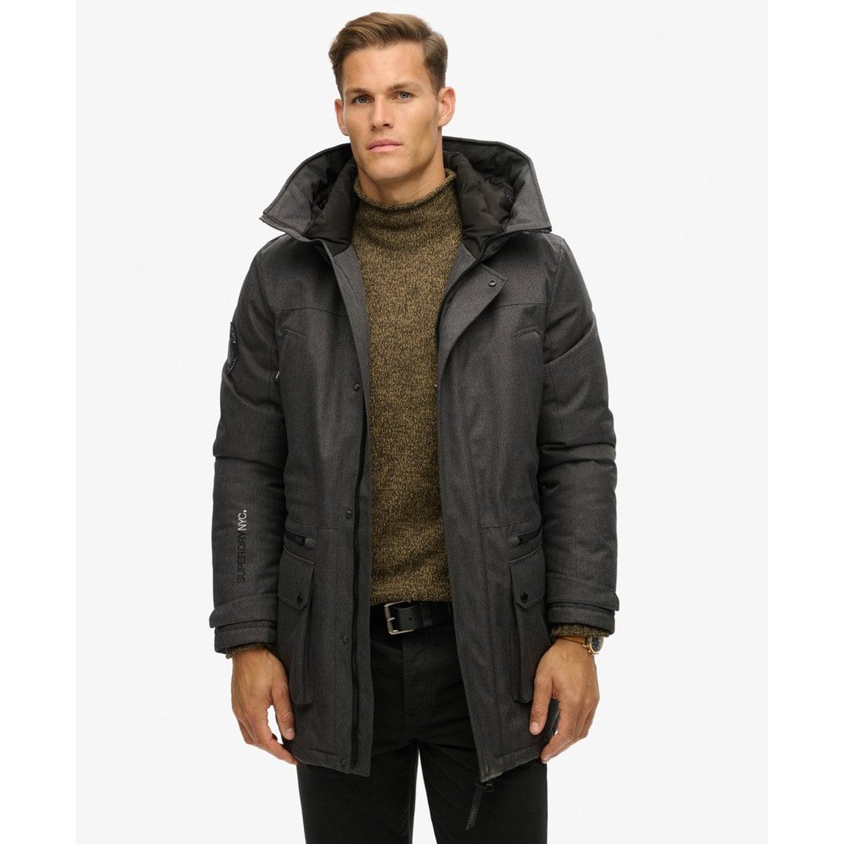 Parka rembourrée City Tweed chevron gris, SUPERDRY