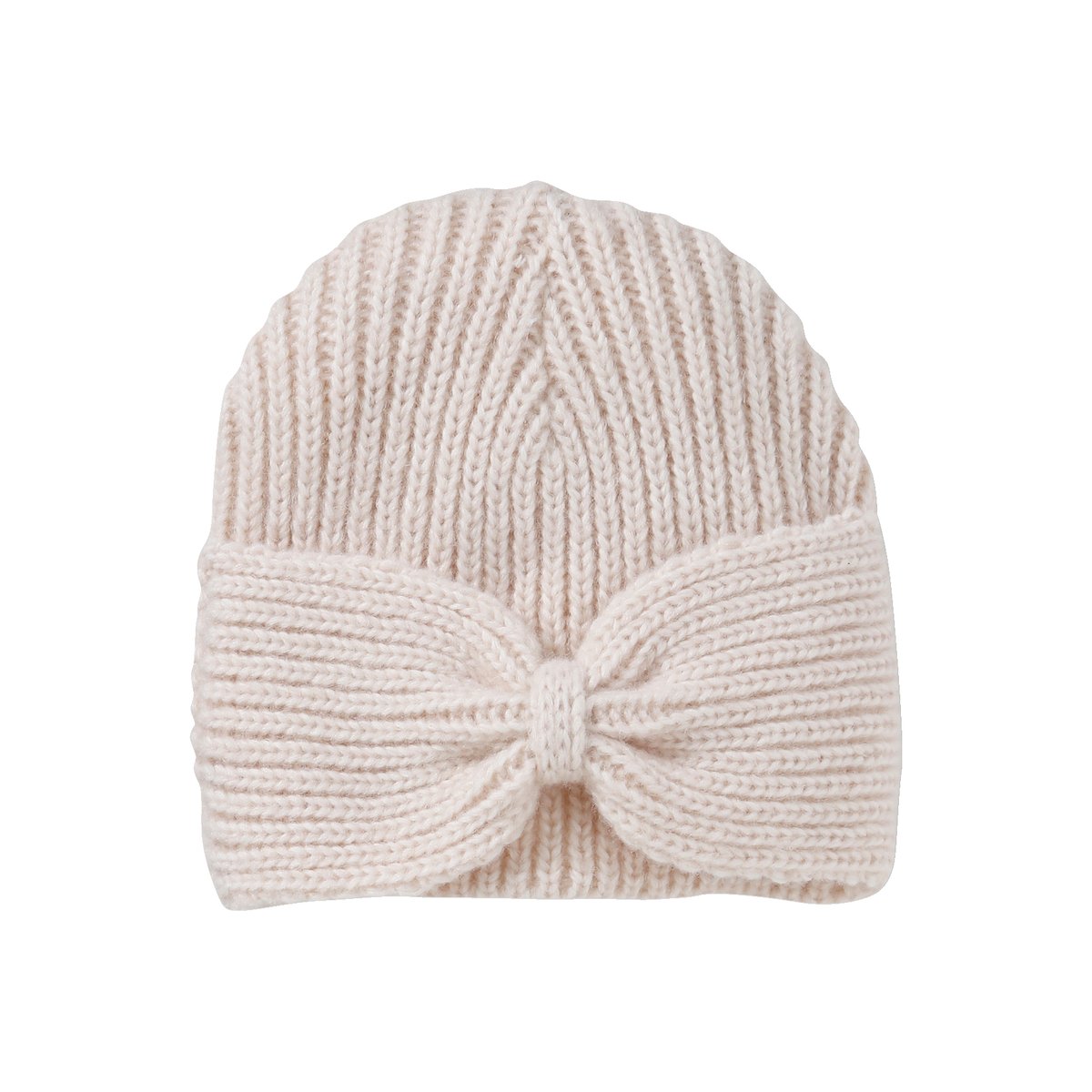Bonnet en maille côtelée avec noeud fantaisie beige chiné, VERTBAUDET