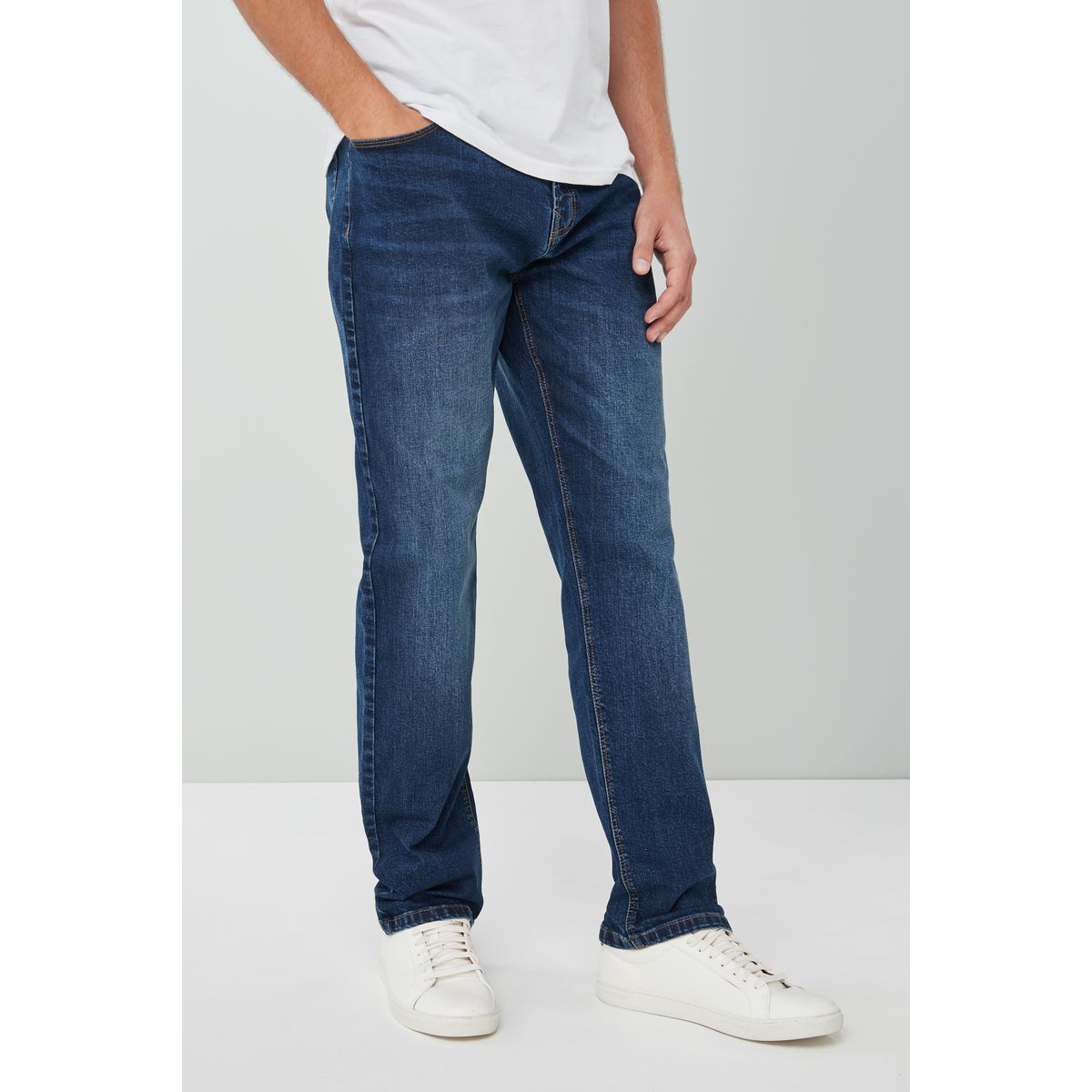Jean stretch coloré - coupe droite bleu moyen, NEXT