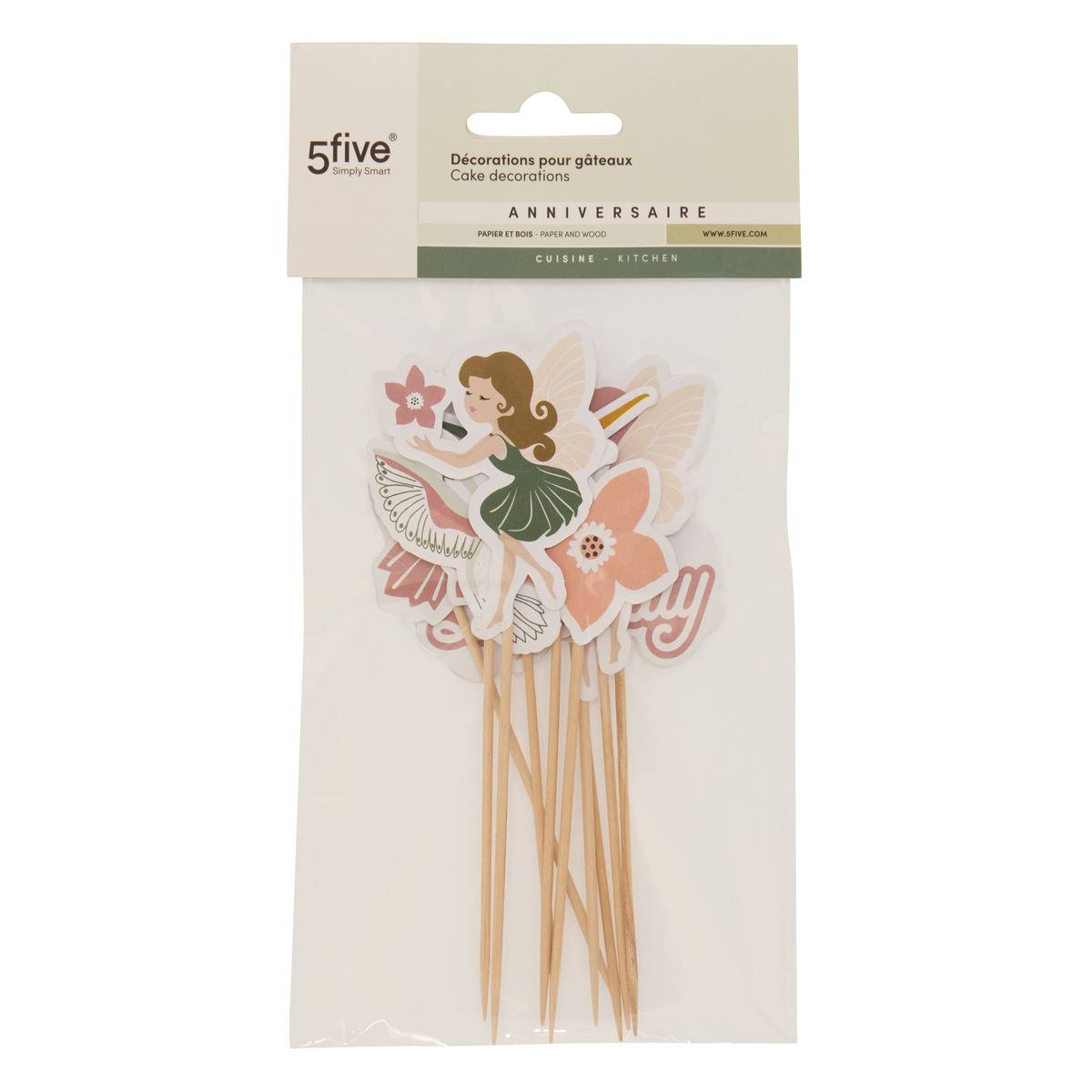Kit 10 piques décoratifs fée pour gâteau ANNIVERSAIRE multicolore, 5FIVE SIMPLY SMART
