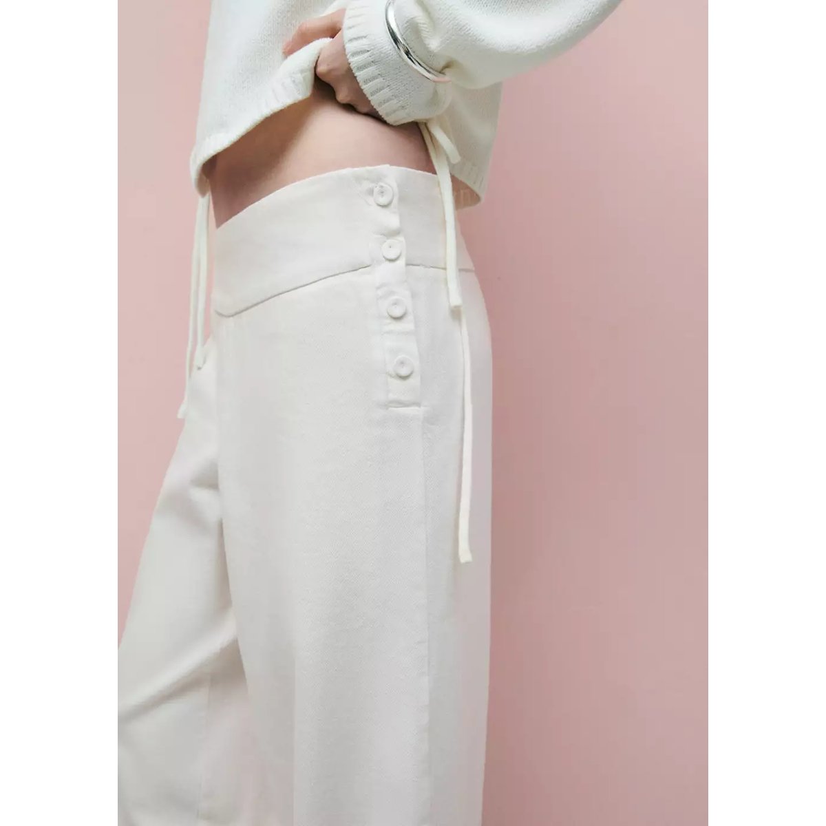 Pantalon barrel avec détail boutons blanc cassé, MANGO TEEN