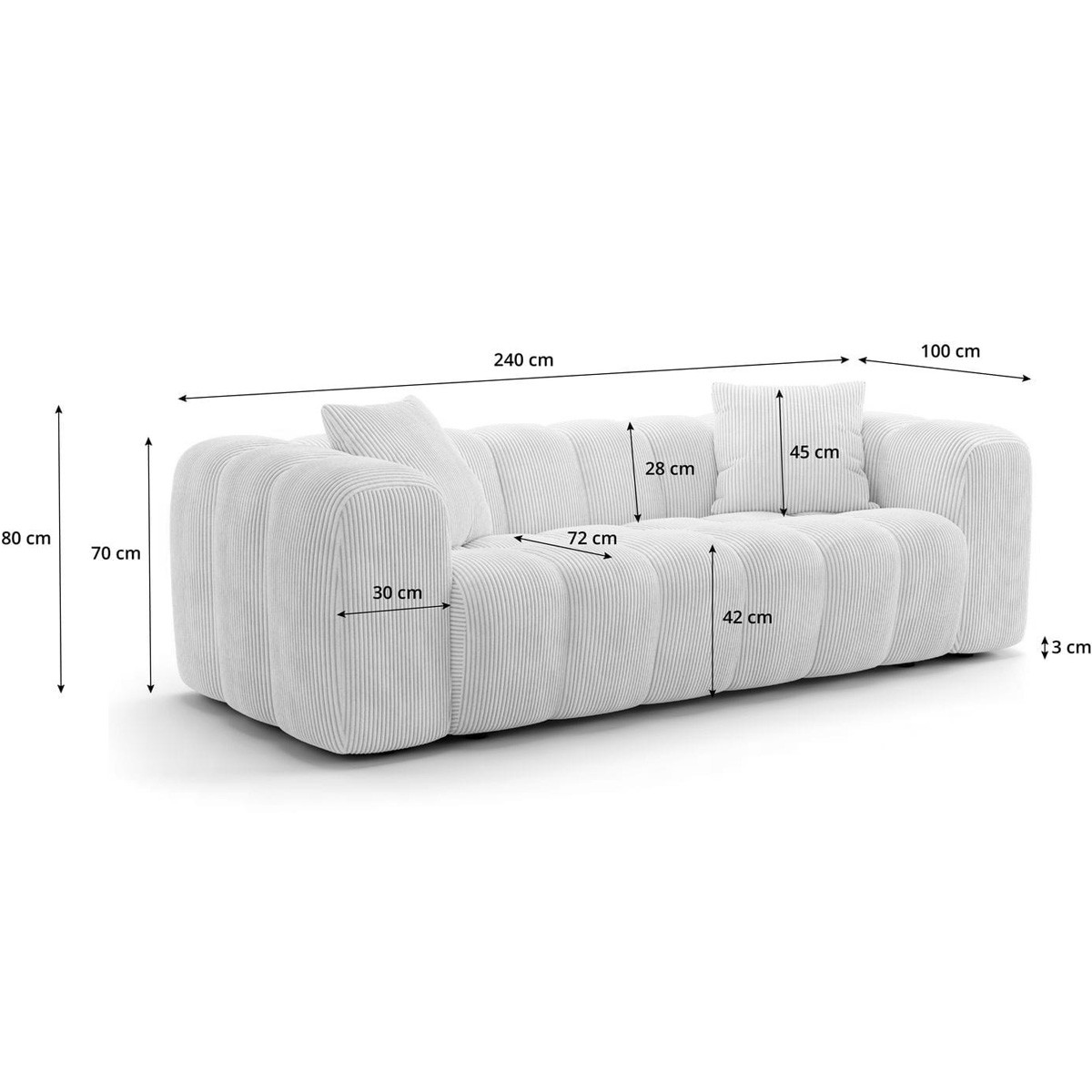 Canapé droit 3 places en tissu chenille - NUVOLA beige, HOMIFAB