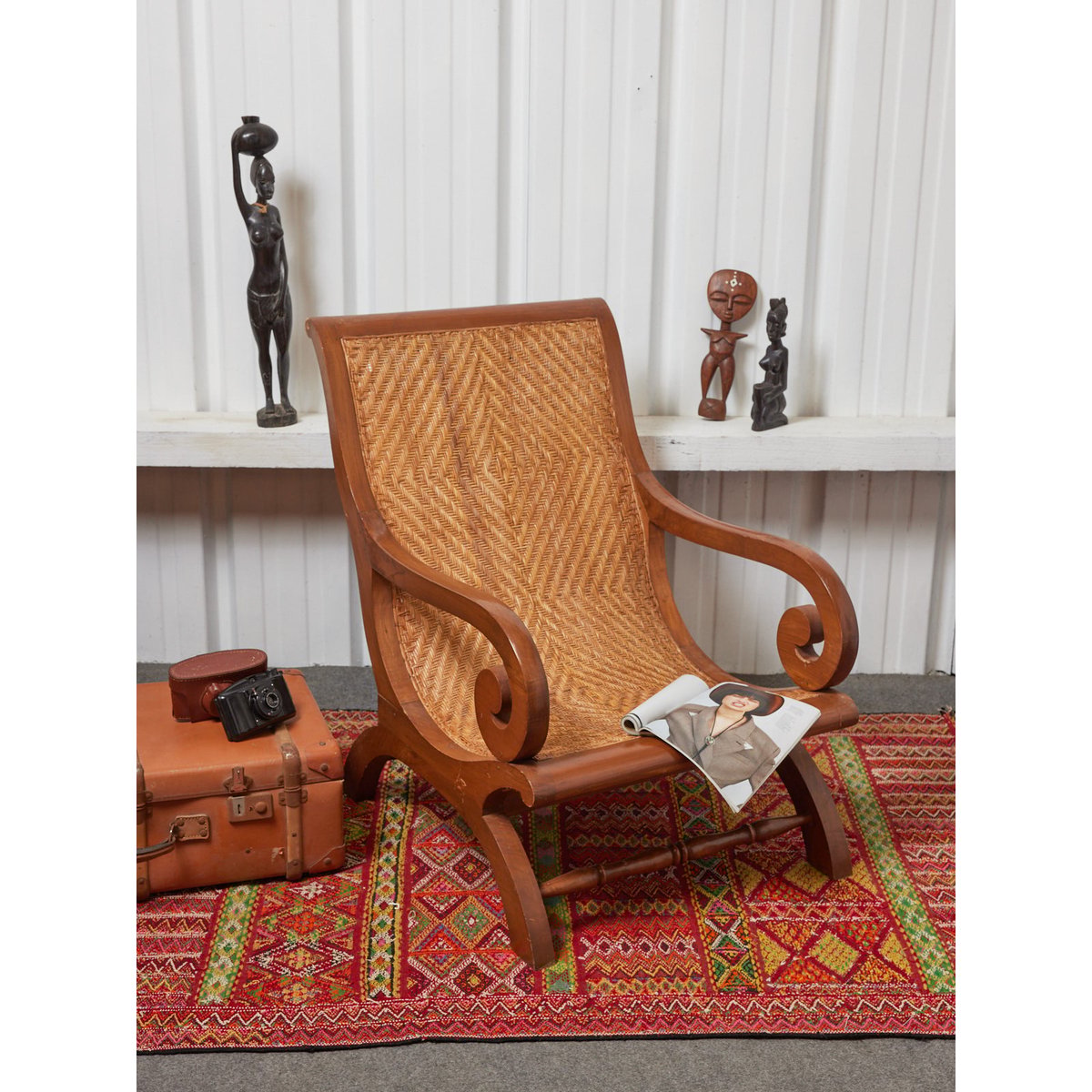 Fauteuil colonial en osier Ernest N°1092 - Bon état bois foncé, DEBONGOUT
