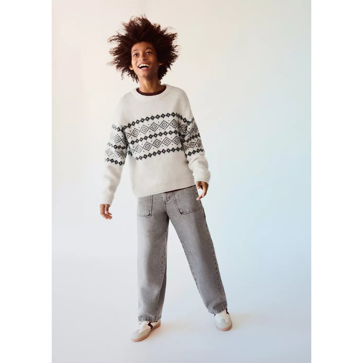 Pull en maille frise beige, MANGO KIDS