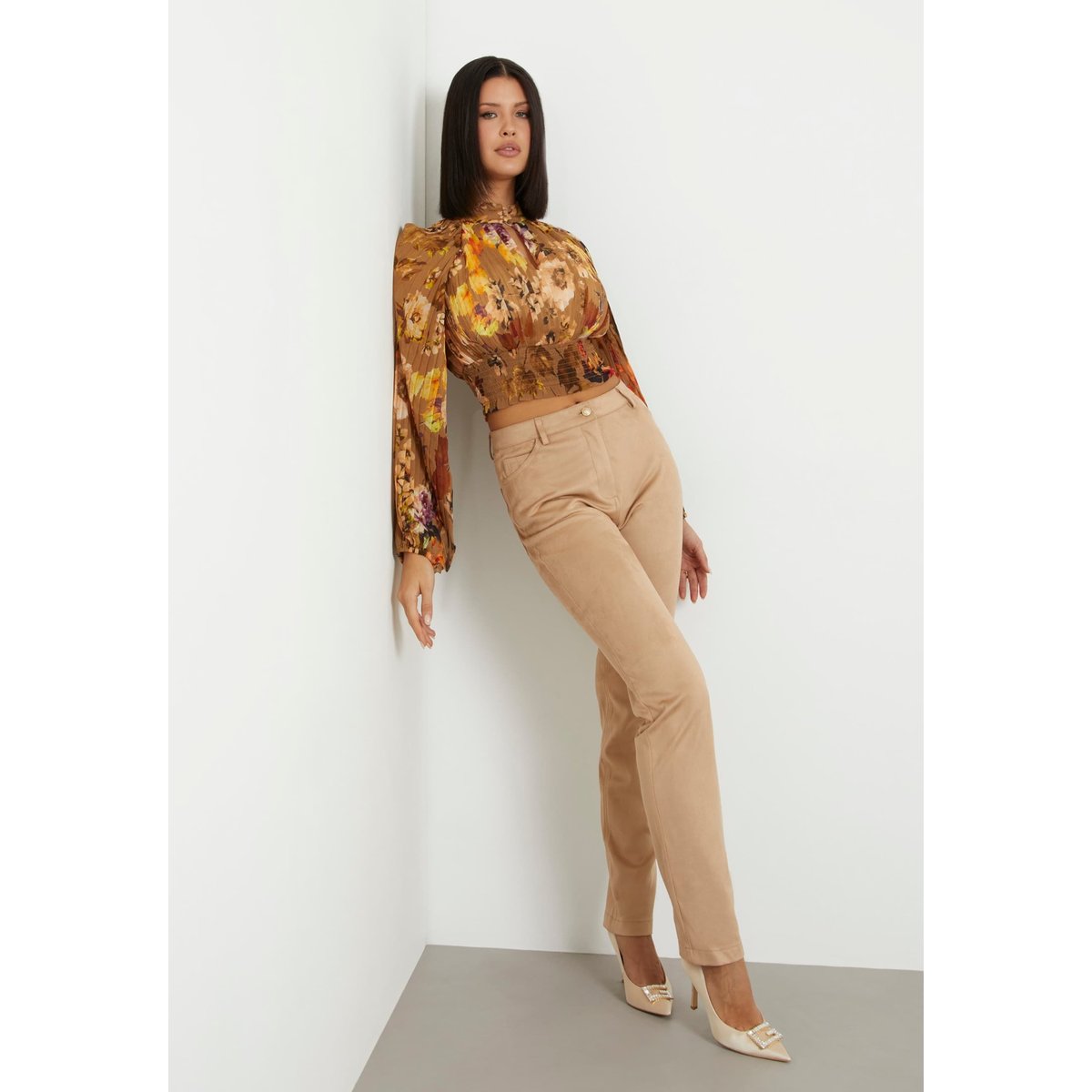 Pantalon Droit Daim Synthétique beige, GUESS