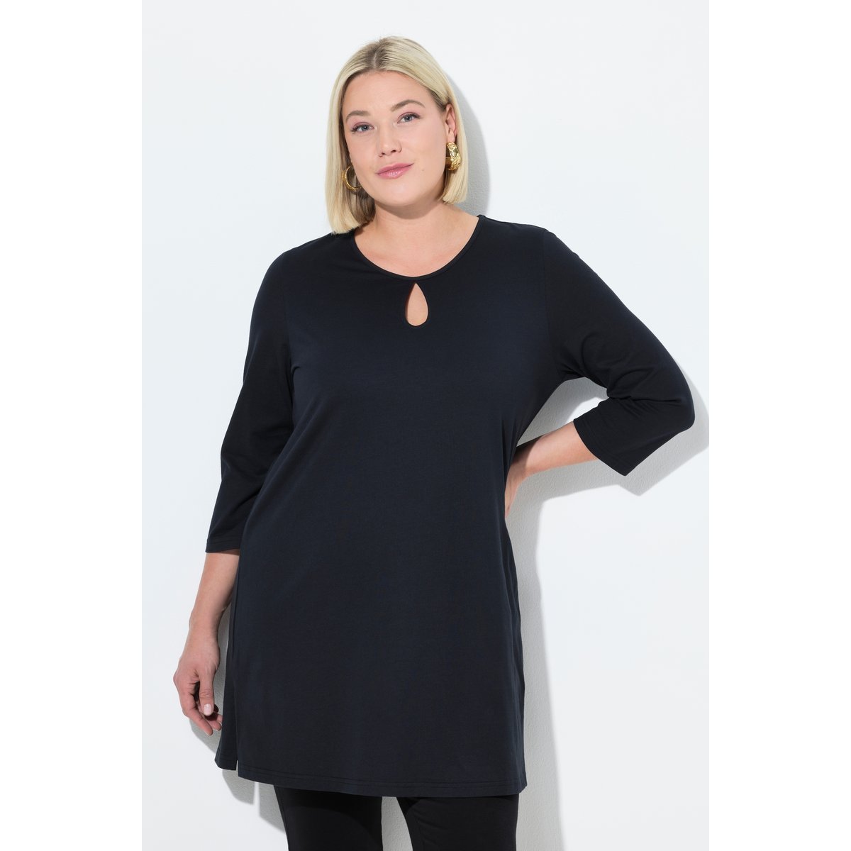 T-shirt long coupe évasée noir, ULLA POPKEN