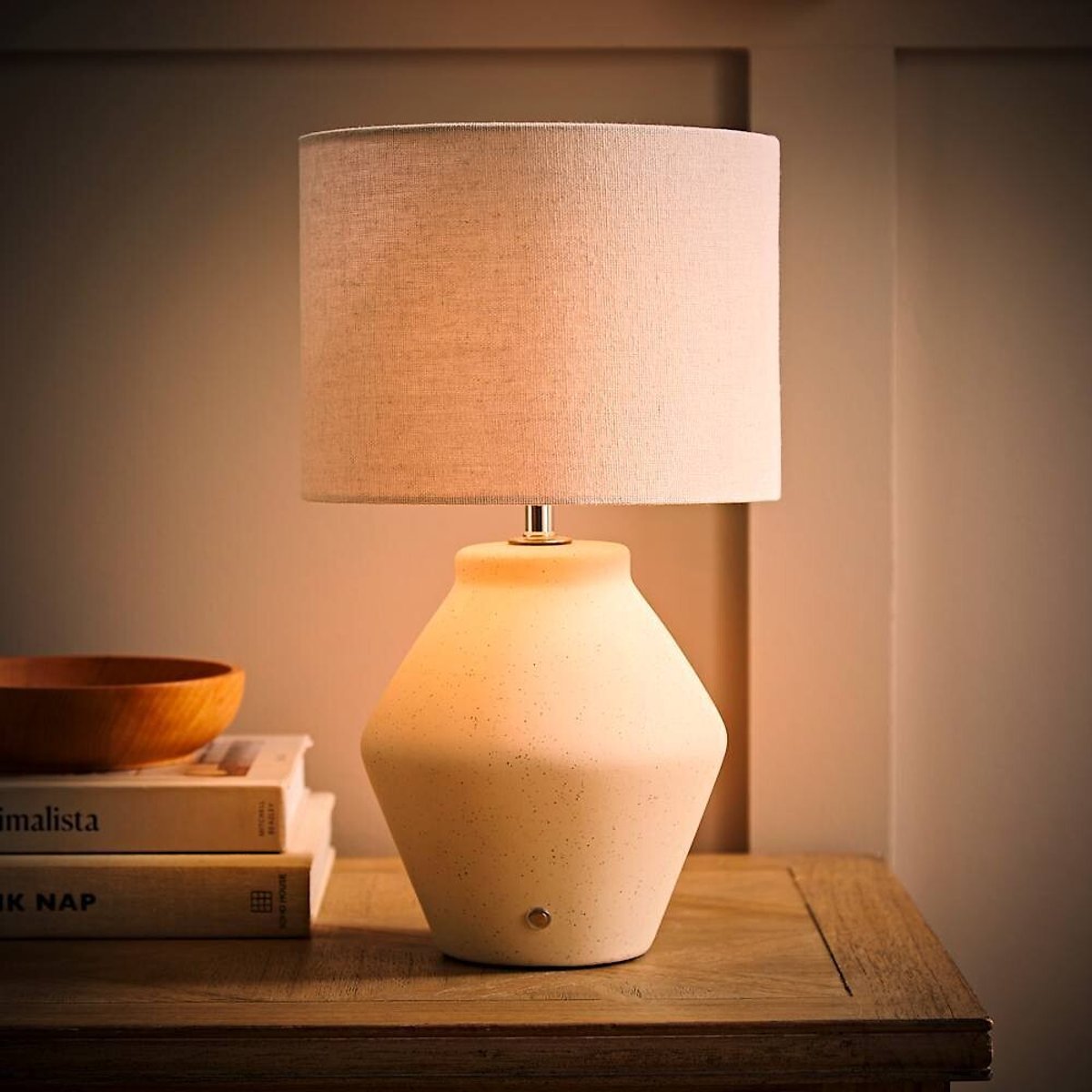 Felipe Ceramic Rechargeable Table Lamp with Neutral Shade cream, SO'HOME