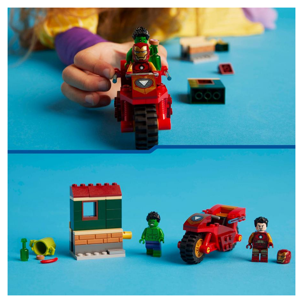 Iron Man avec une moto et Hulk multicolore, LEGO