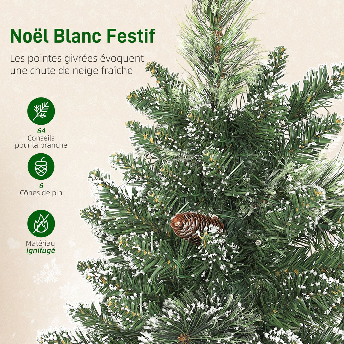 Sapin de Noël artificiel LED de table bureau H.60cm avec décorations toile de lin vert, HOMCOM