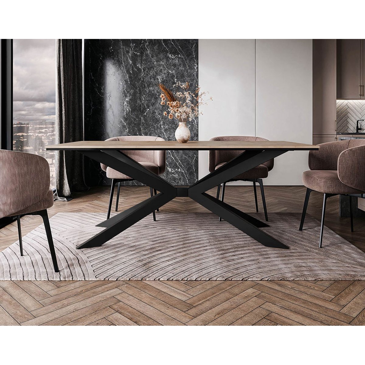 Table à manger 190x90 cm - CASEY bois / noir, LISA DESIGN