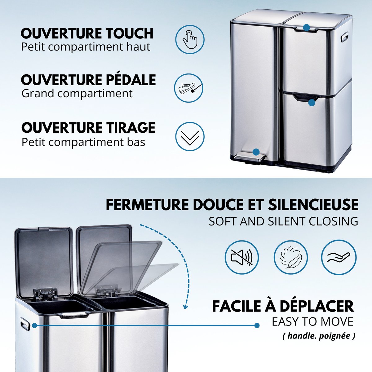 Poubelle de cuisine tri sélectif HAJA argent, KITCHEN MOVE