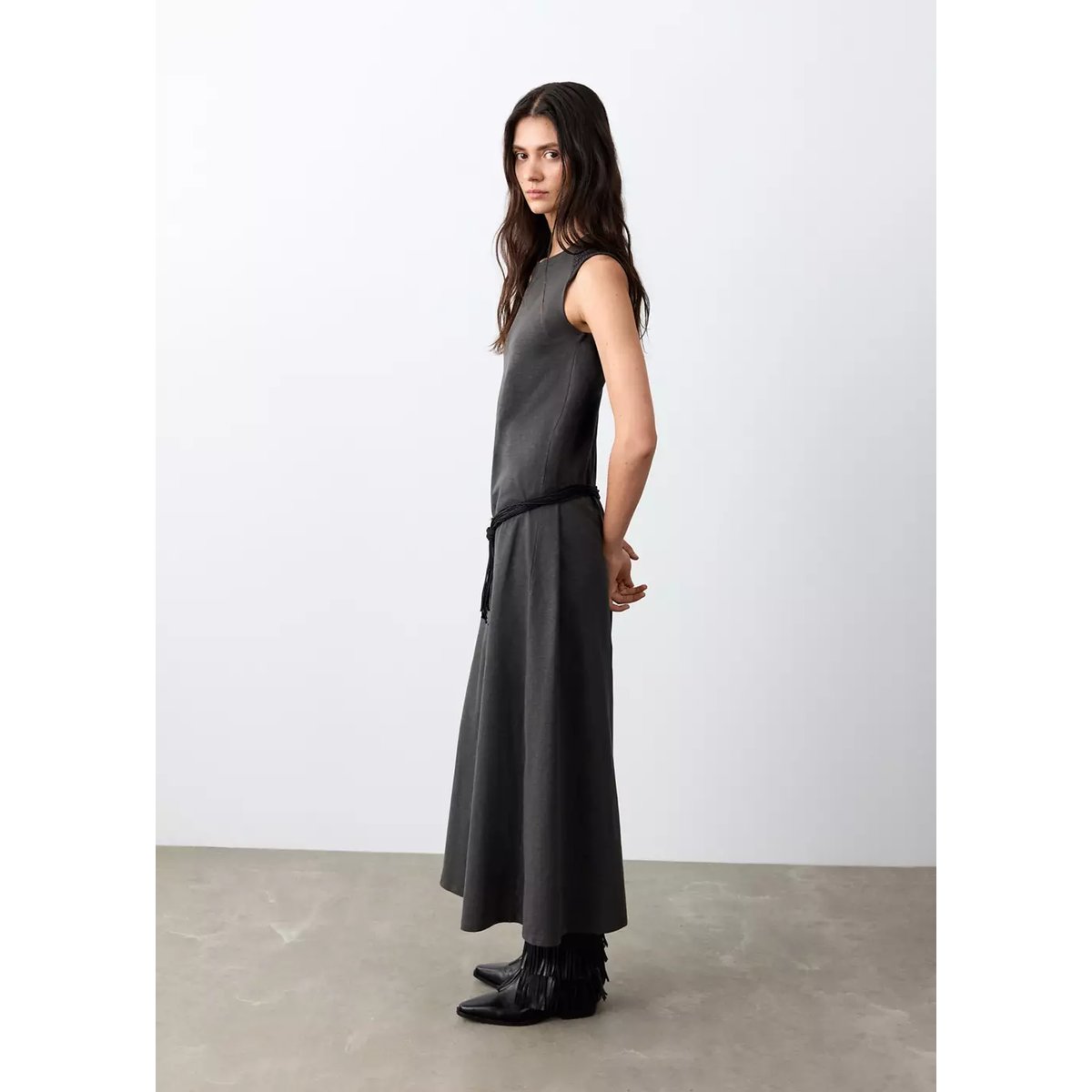 Robe longue détail ouvertures gris anthracite, MANGO TEEN