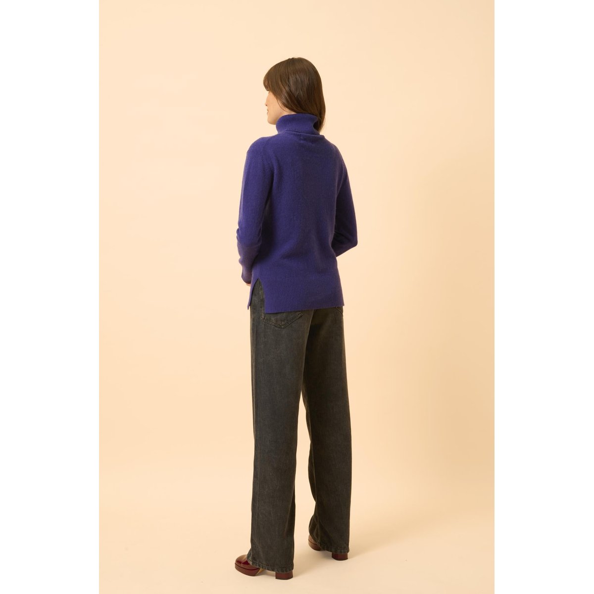 Pull Col Roulé Purple Lexie violet foncé, JUST CASHMERE