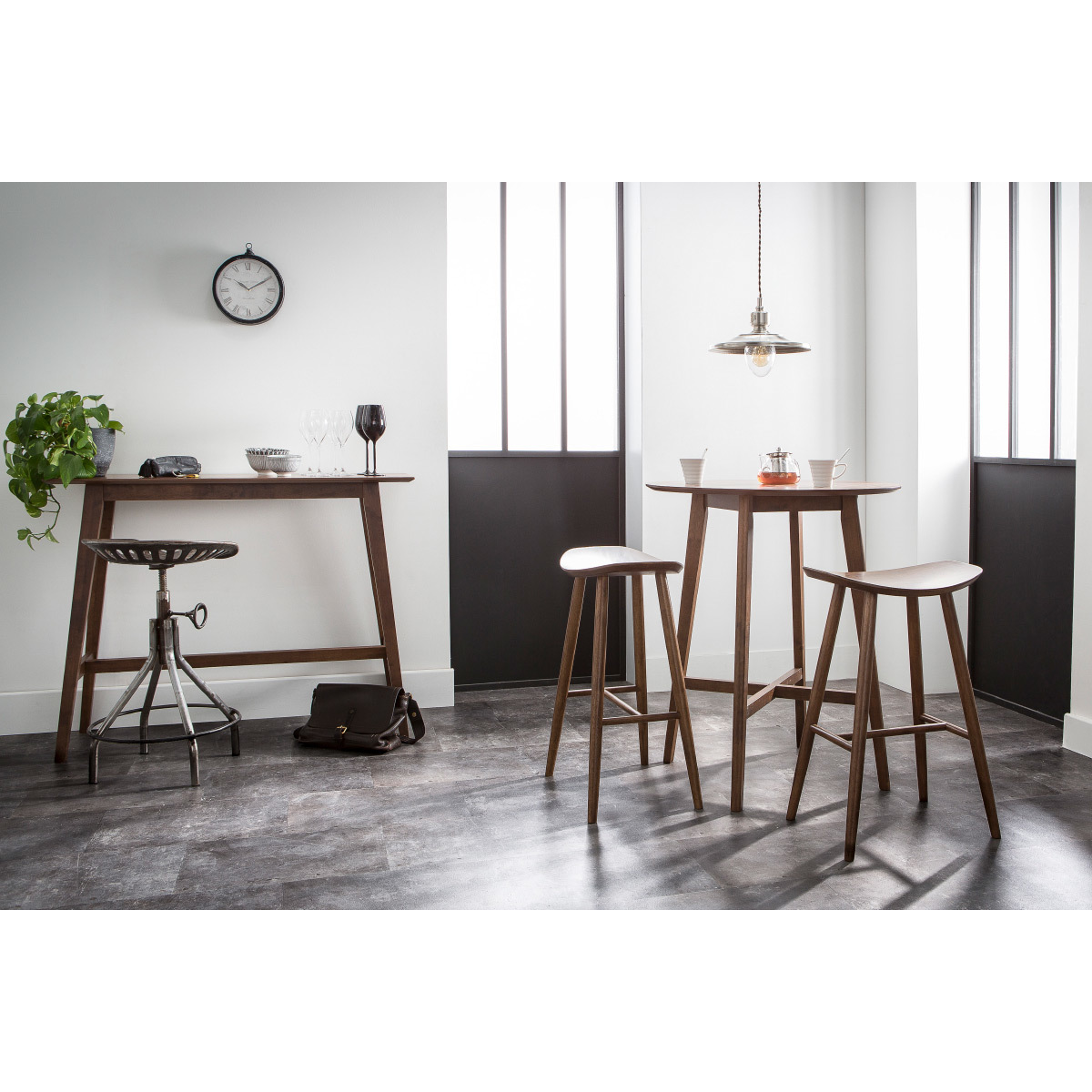 Tabouret de bar design en bois H72 cm DEMORY marron, MILIBOO