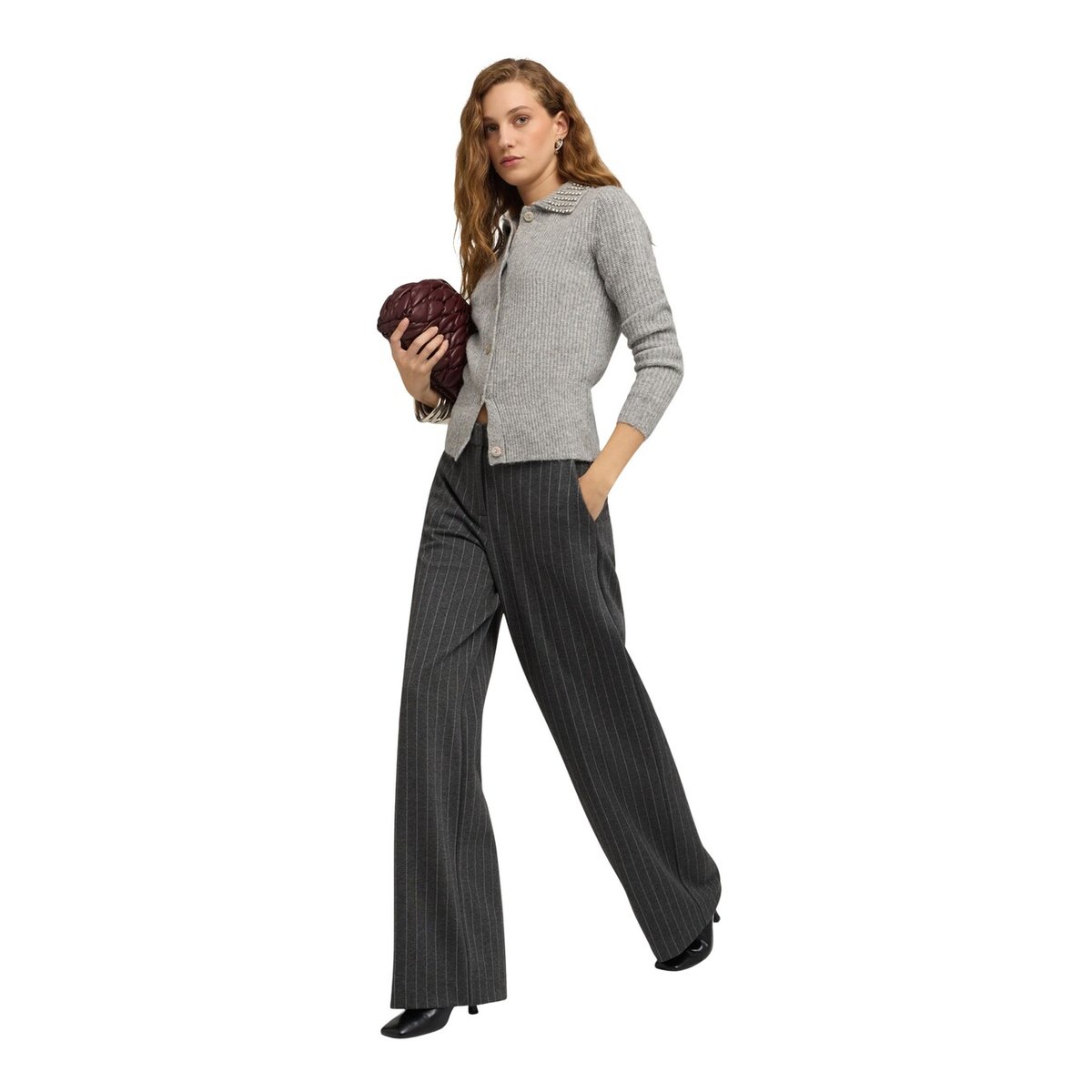 Pantalon palazzo à rayures gris, MOTIVI