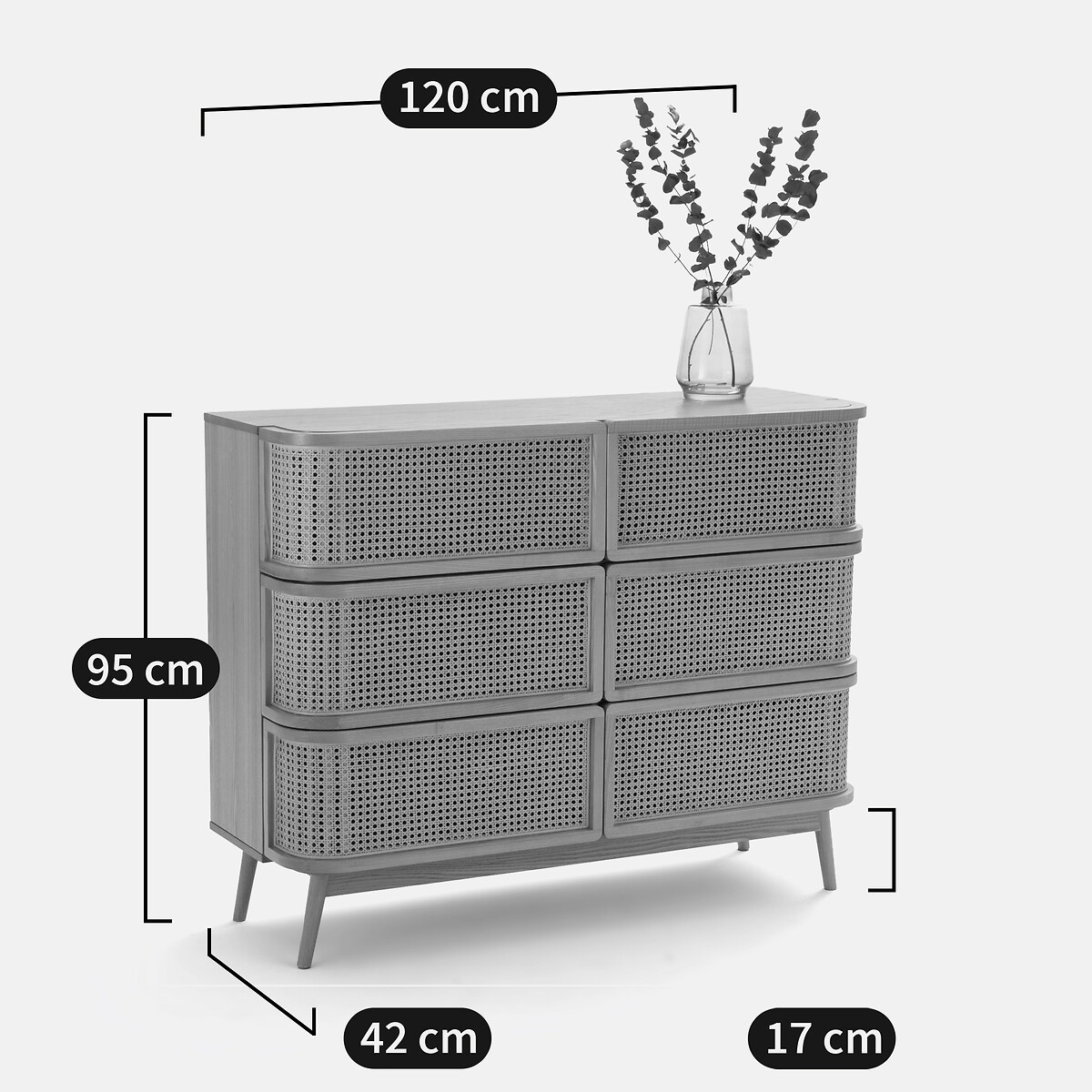 Commode 6 tiroirs en cannage Laora naturel, LA REDOUTE INTERIEURS