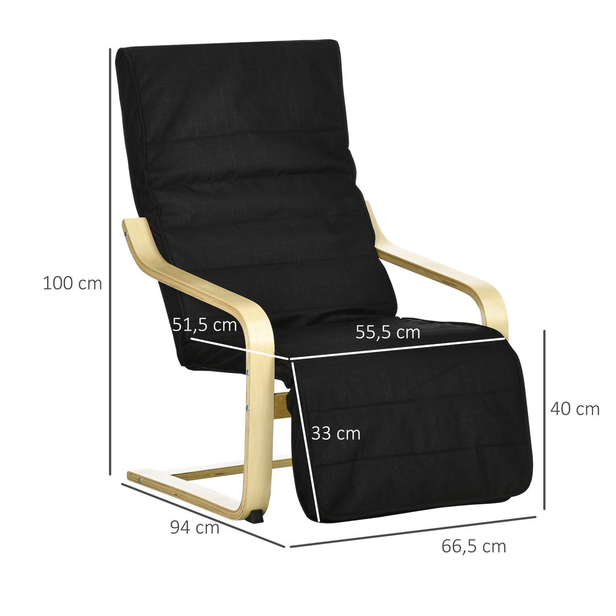 Accent Chair Bois Noir noir et bois naturel, HOMCOM