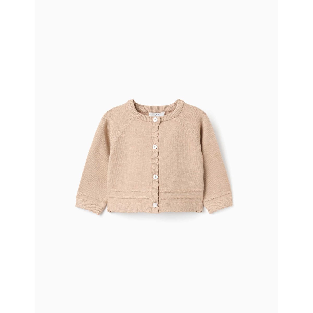 Cardigan en maille avec extrémités festonnées B&S beige clair, ZIPPY