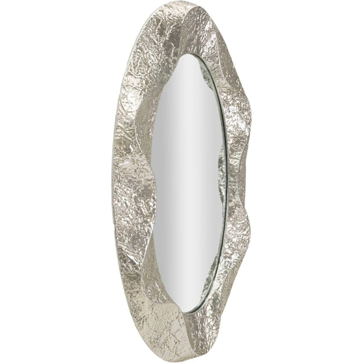 Miroir ovale au cadre martelé en fer GLAM argenté, RECOLLECTION