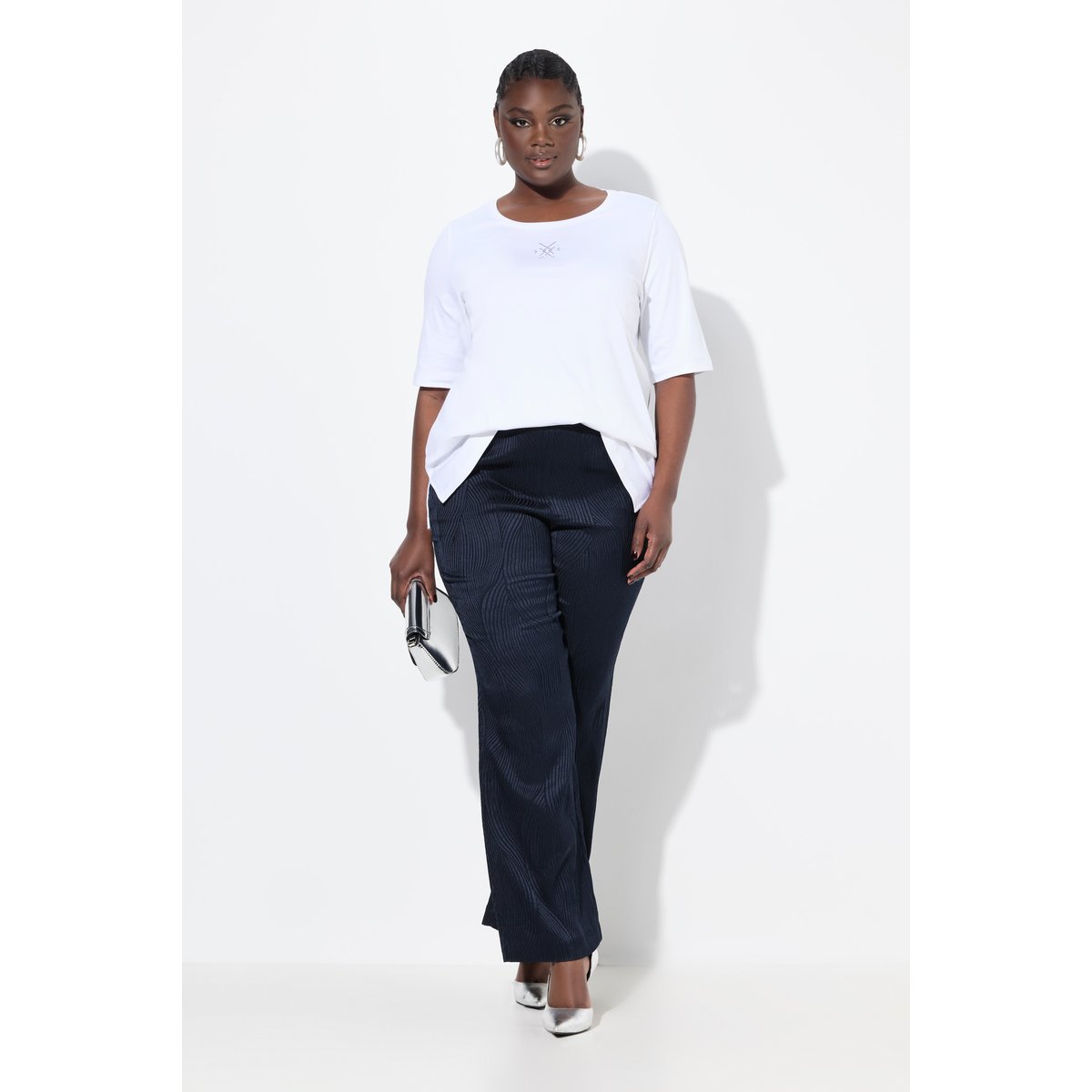 Pantalon jambe droite et large marine foncé, ULLA POPKEN