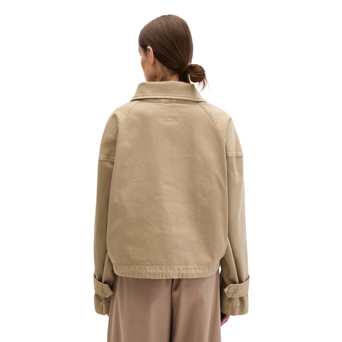 Veste Funnel-Neck loose en coton garment dyed marron, MARC O'POLO
