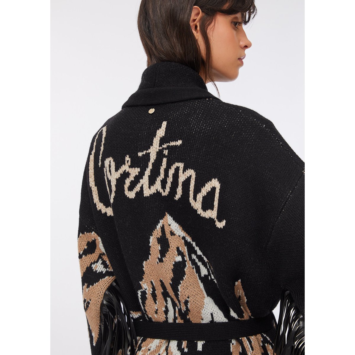 Cardigan en jacquard à franges noir, LIU JO