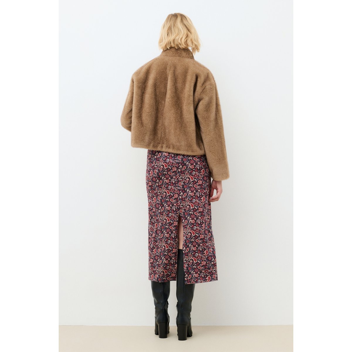 Manteau droit col montant GHUSKY marron clair, CAROLL