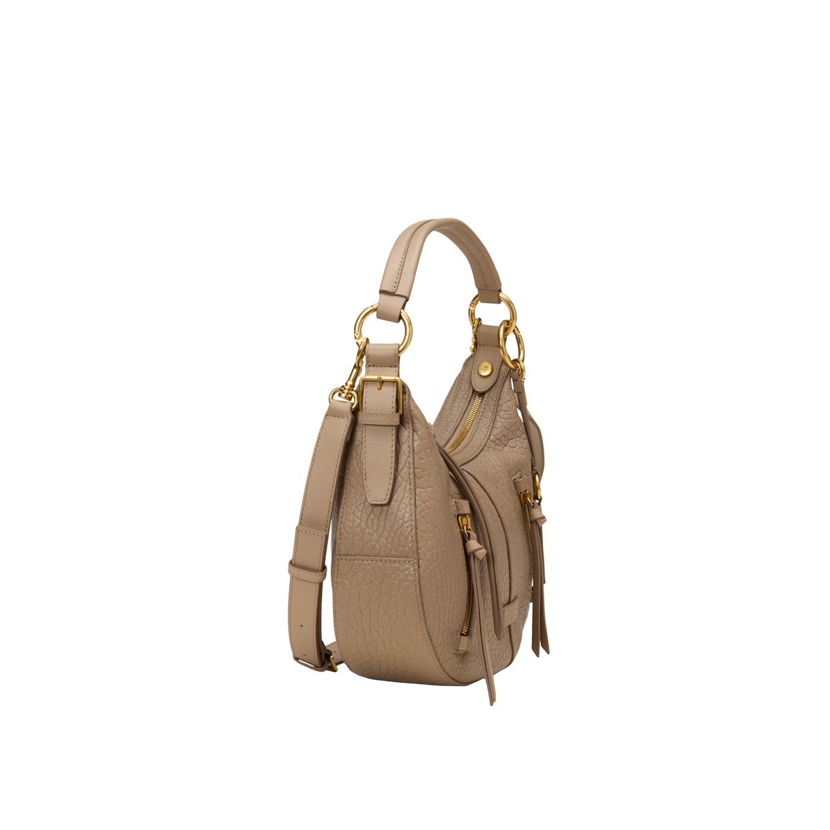 Sac à bandoulière en cuir de vache finement grainé marron clair, MARC O'POLO