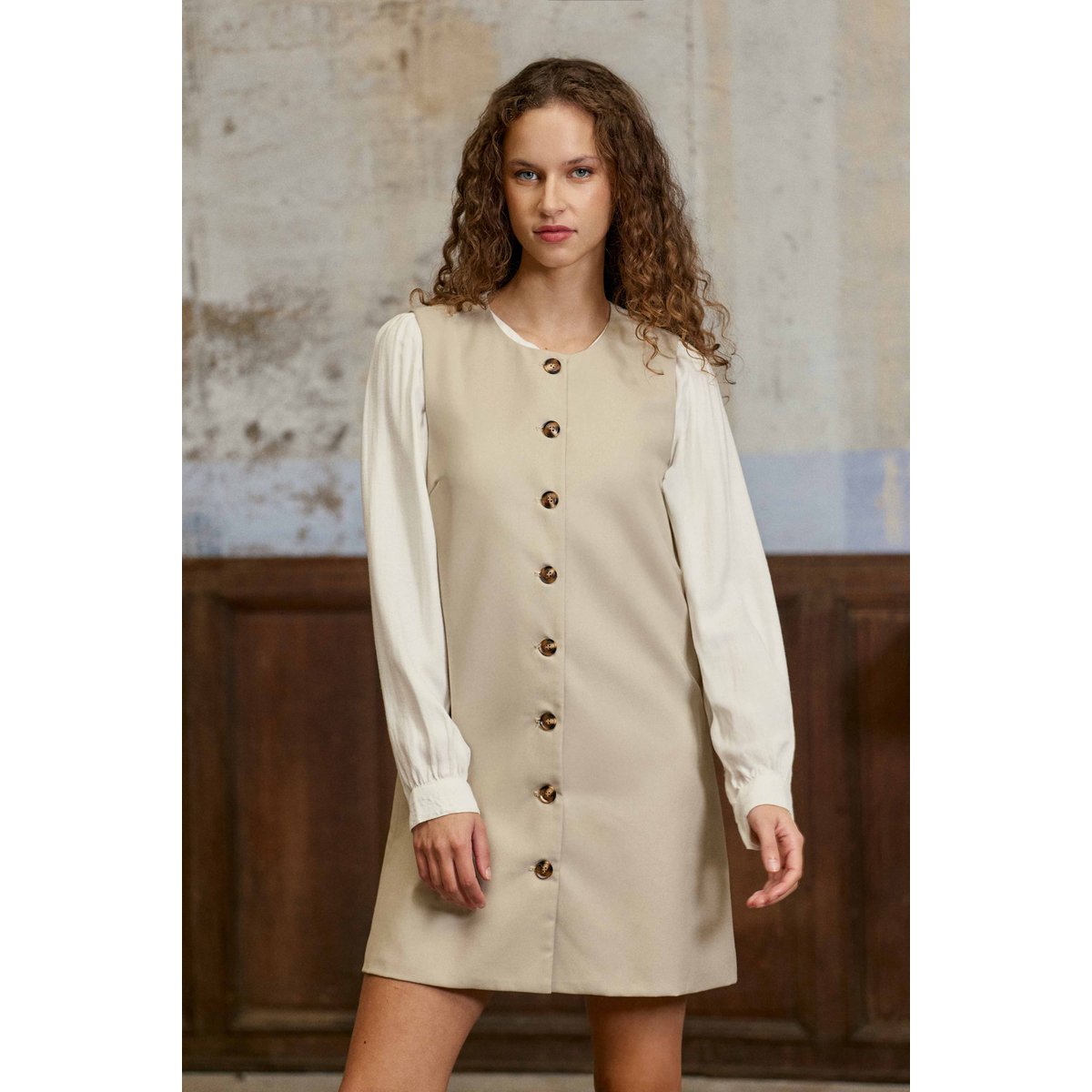 Robe courte évasée uni ROWEL 13-beige, LA PETITE ETOILE