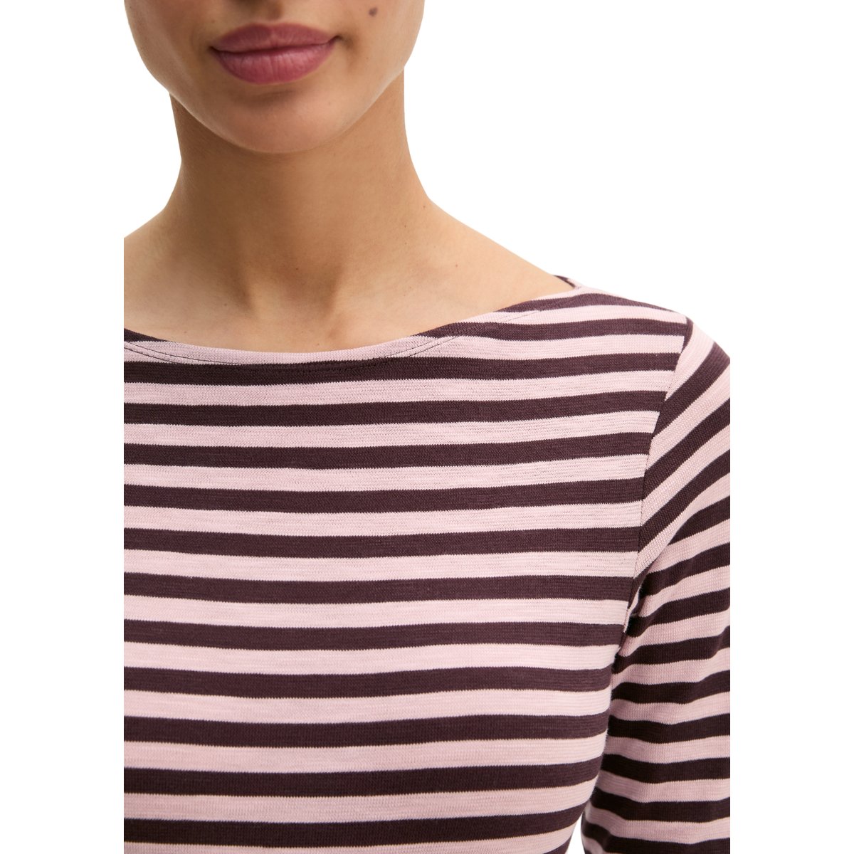 T-shirt long rayé regular en qualité Organic Cotton vieux rose, MARC O'POLO