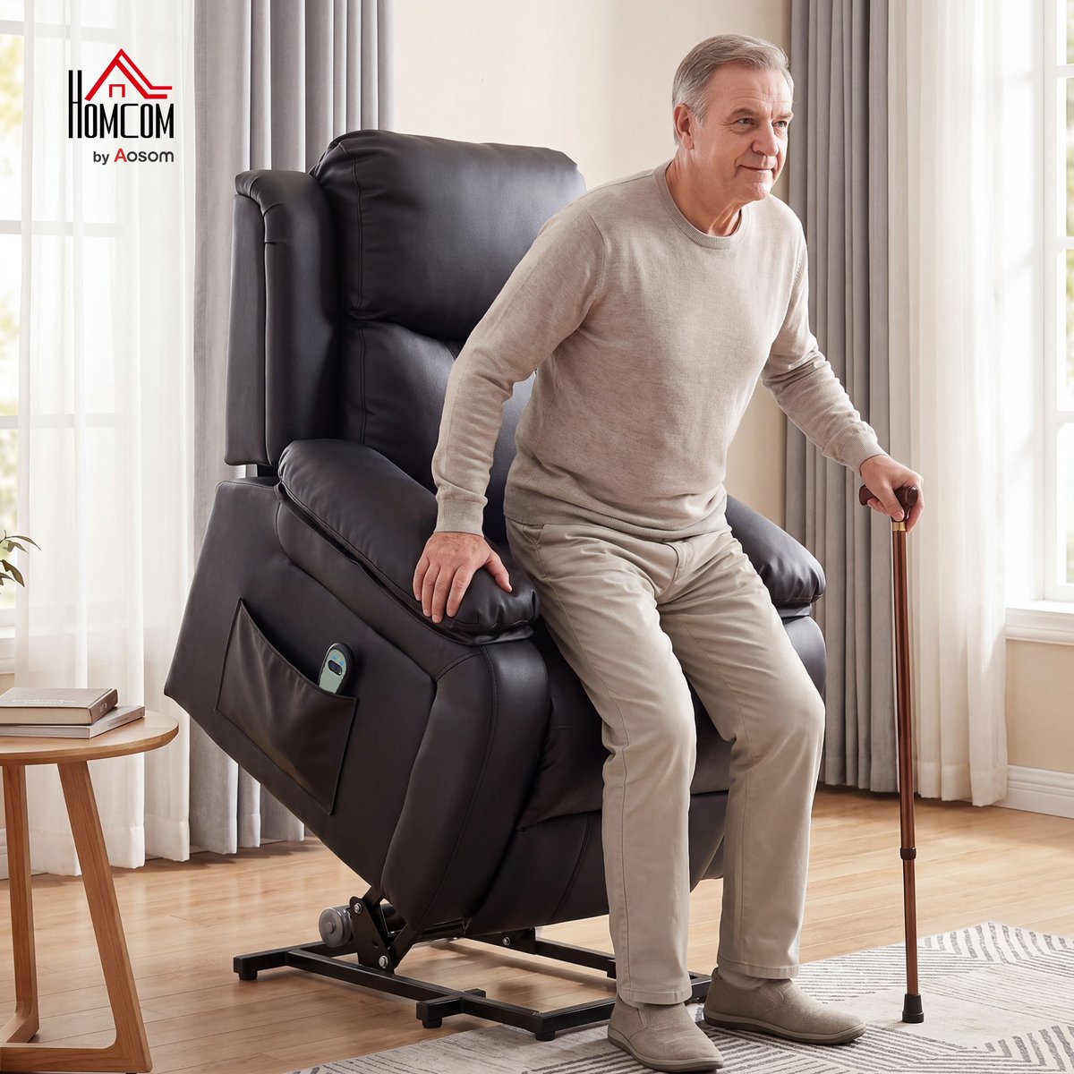 Fauteuil releveur électrique PU Noir noir, HOMCOM