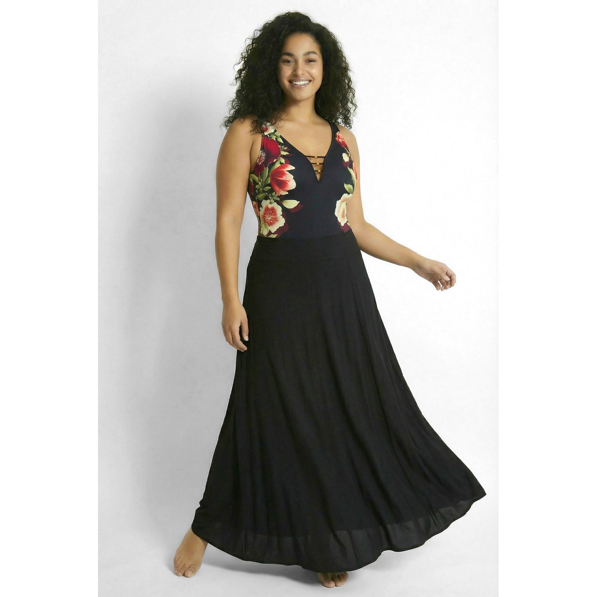 Jupe maxi extensible noir, ULLA POPKEN