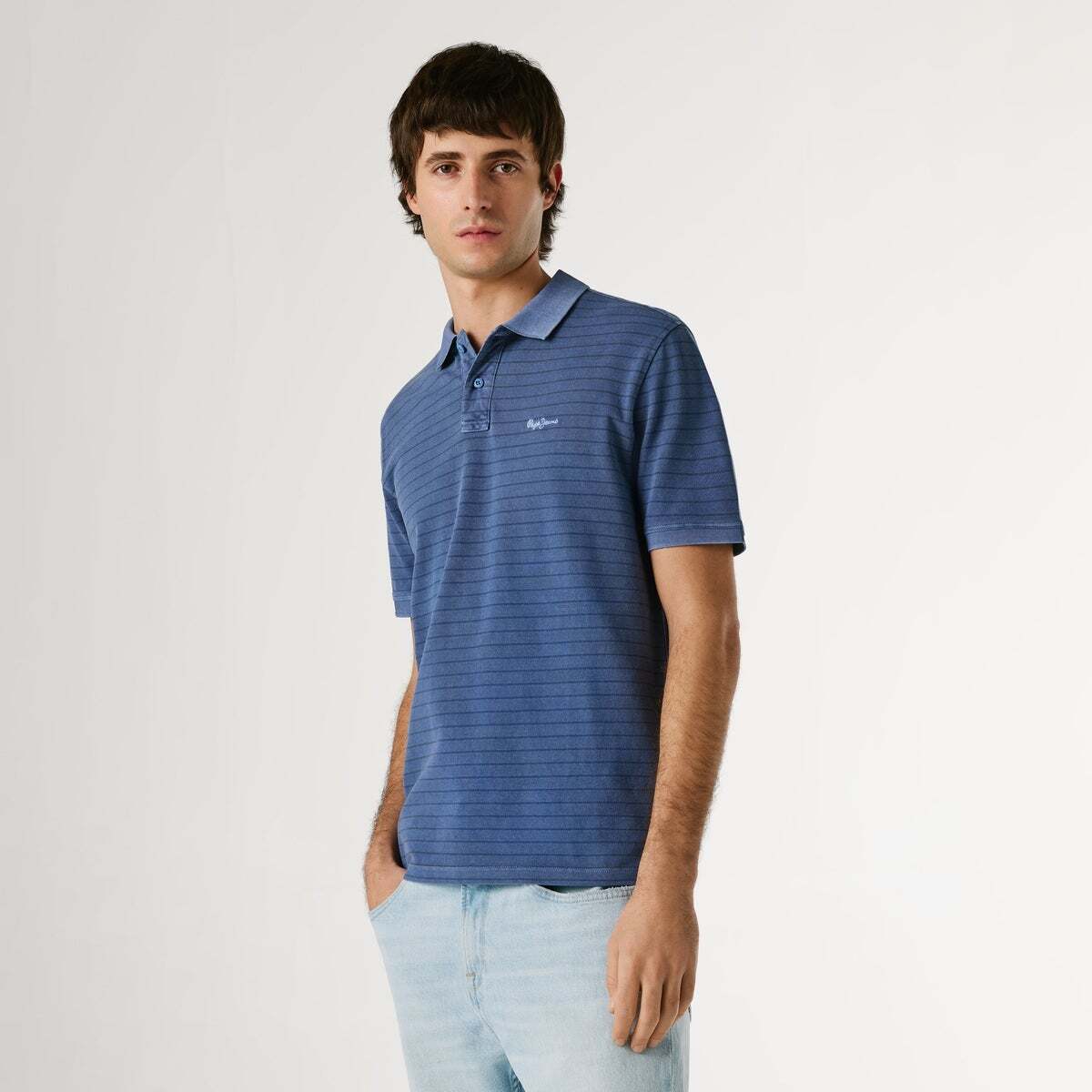 Polo À Rayures En Piqué bleu marine délavé, PEPE JEANS