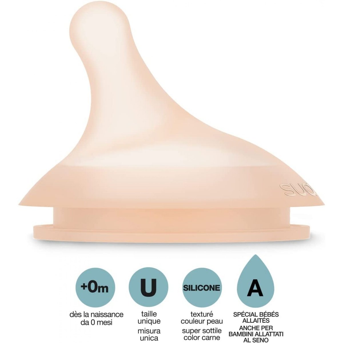 Lot de 2 tétines pour biberon anti-colique spécial allaitement ZERO.ZERO beige, SUAVINEX