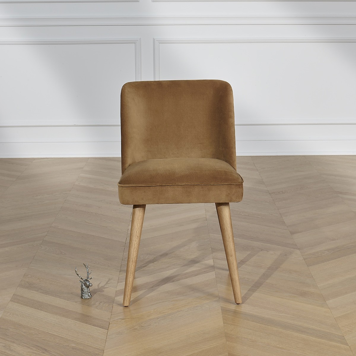 Lot de 2 chaises en hévéa, tweed et velours APOLLINE camel, ROBIN DES BOIS