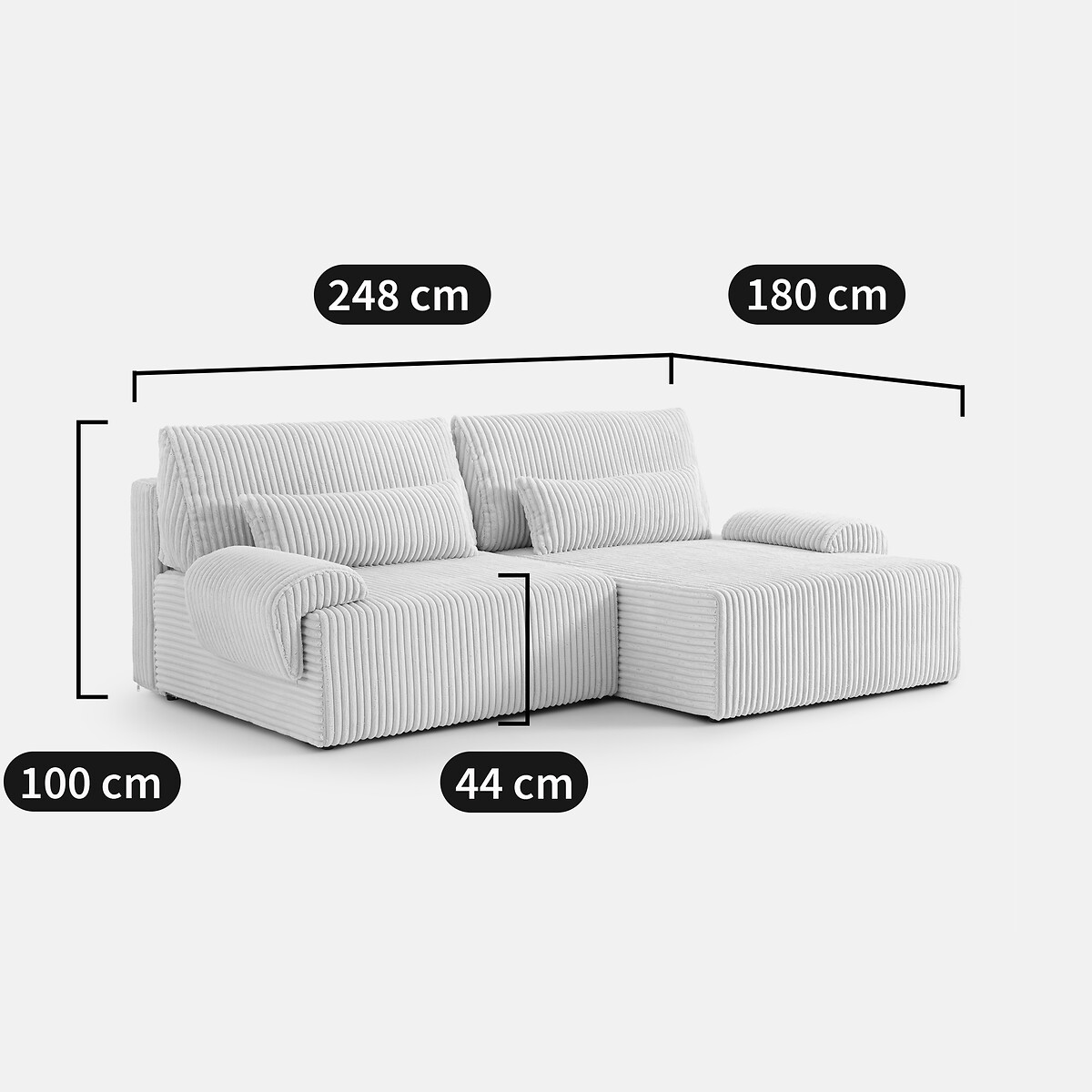 Canapé d'angle convertible avec coffre, en velours côtelé XL, MAONA ecru, LA REDOUTE INTERIEURS