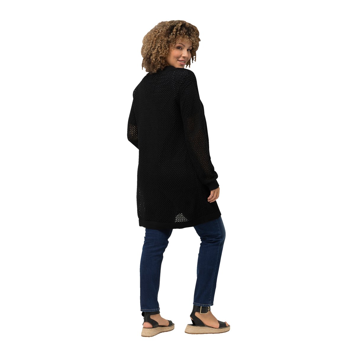 Cardigan long. Coupe ouverte noir, ULLA POPKEN